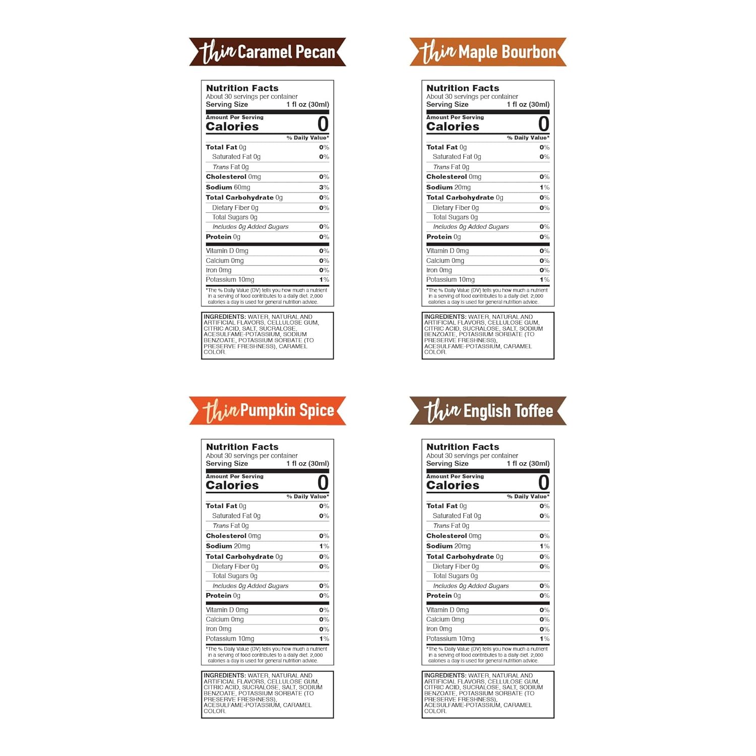 Matteo's Sugarless Coffee Syrup - Favorites 4 Flavour Variety Pack, Zero Calorie Delicious Flavored Syrups for Coffee, Caramel Pecan, Pumpkin Spice, Maple Bourbon & English Toffee, 33.8 oz Bottles