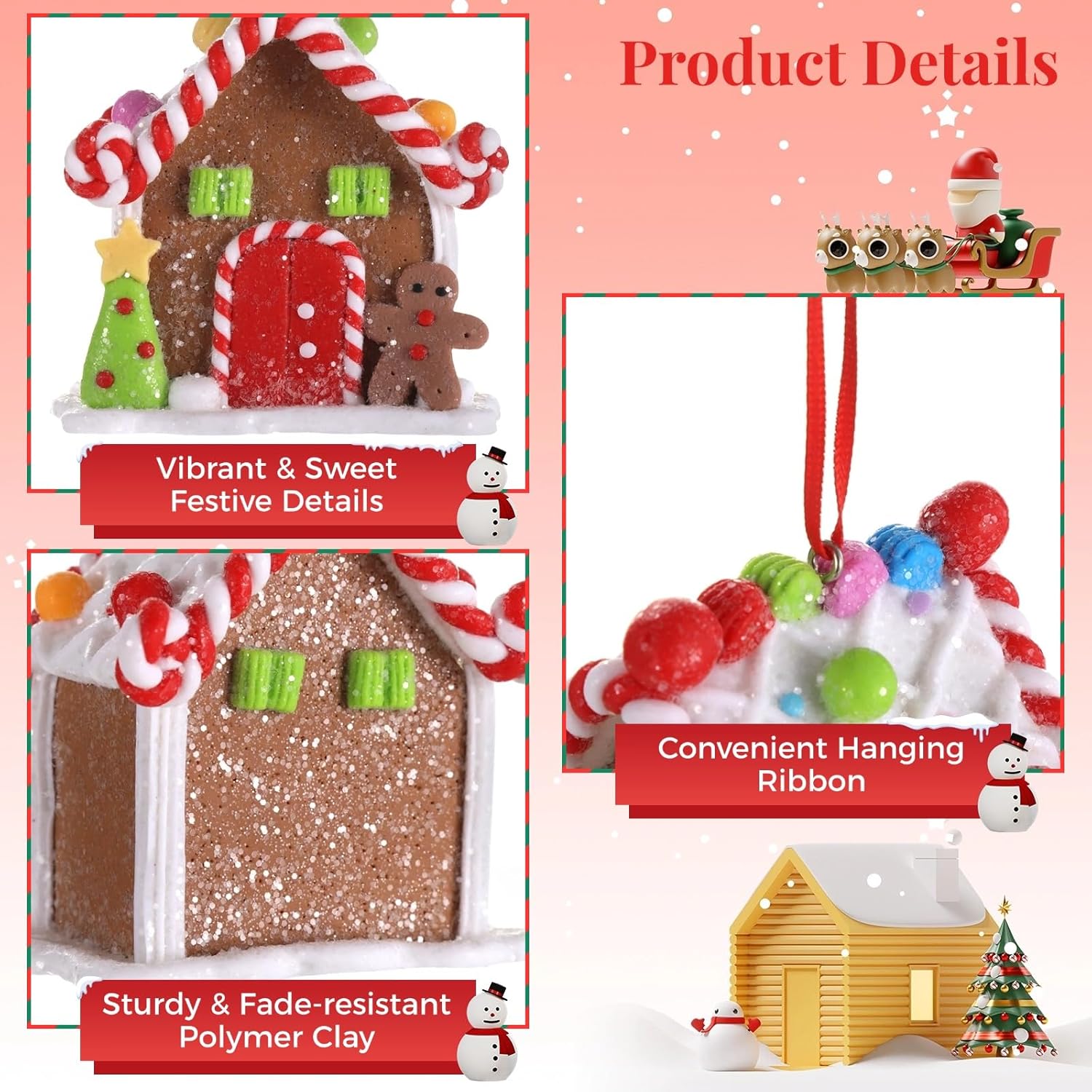 3 Pcs Gingerbread House Ornaments,Christmas Tree Decorations,Cute Polymer Clay Candy House Decorations with Rope,Fairy Tale Tree Hanging Ornaments for Holiday Decor - Image 4