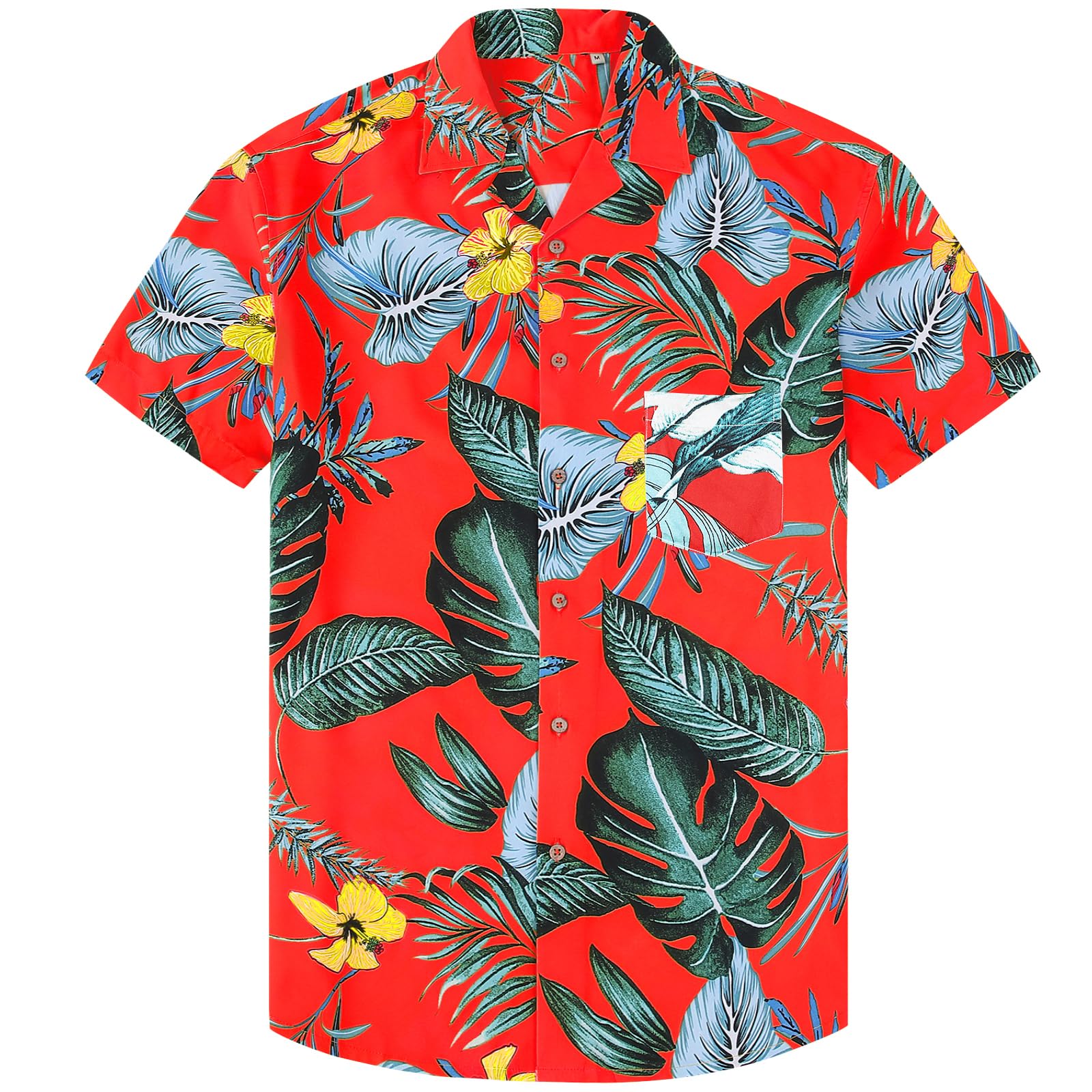 DOKKIA Men's Casual Tropical Floral Short Sleeve Luau Beach Aloha Hawaiian Shirt