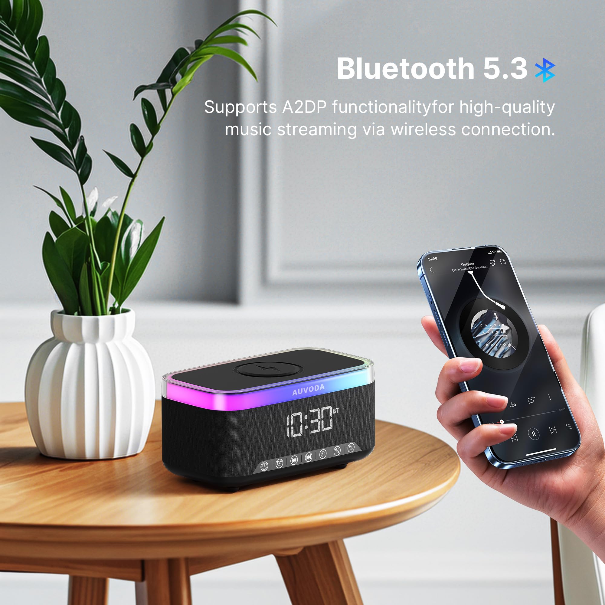 Altoparlante Bluetooth S300, altoparlante wireless portatile con ricarica wireless da 15 W, luce notturna a 13 colori, sveglia, stereo da 16 W, TWS, BT5.3, per smartphone, PC, computer, casa