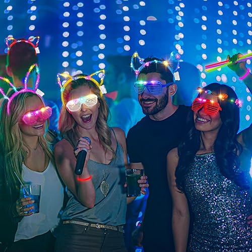 Miniatura 5 de 160 piezas de suministros de fiesta que brillan en la oscuridad, 30 pares de anteojos LED, 30 diademas para la cabeza, 100 palitos iluminados,