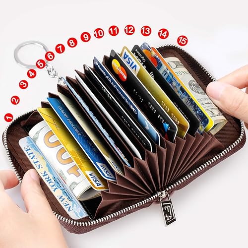 Miniatura 34 de FurArt - Cartera para tarjetas de crédito, soporte para tarjetas con cremallera para hombres y mujeres, bloqueo RFID, cartera con llavero