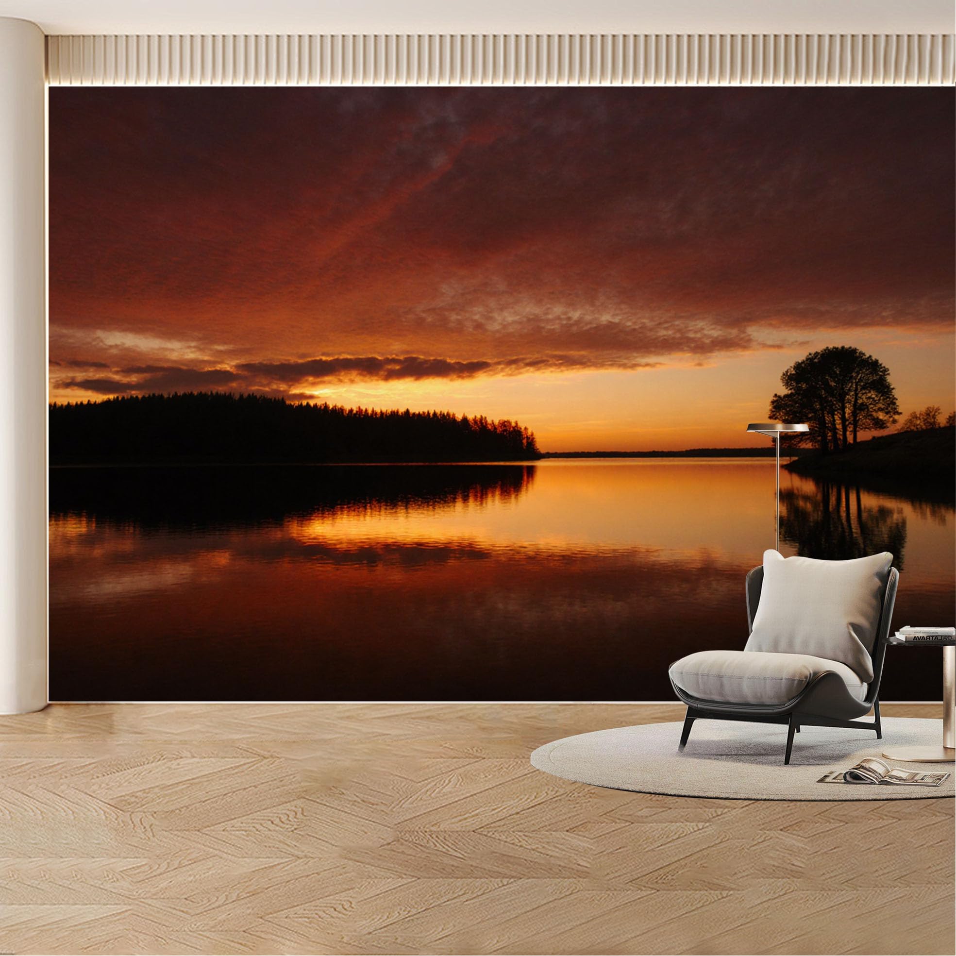 Custom Wall Mural Wallpaper Sunset Lake Landscape Nature Large Wall Art Wall Decor Removable SelfAdhesive Large Photo for Living Room， Bedroom， Office