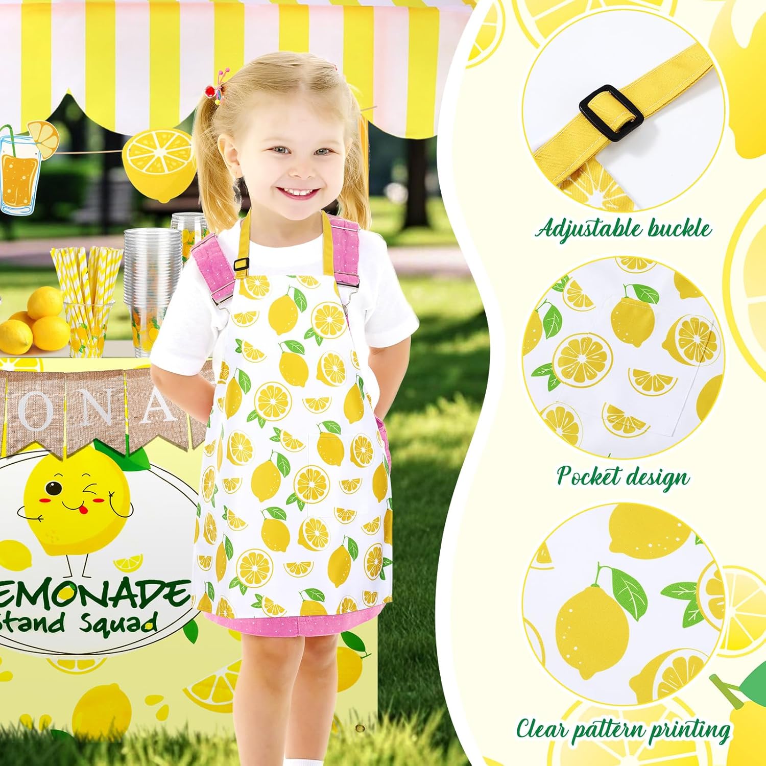 VitalCozy 205 Pcs Lemonade Stand Supplies Include 1 Gallon Plastic Lemonade Dispenser, Lemon Tablecloth, 2 Banner, Apron, 100 Paper Cups with Lids Straws for Lemon Party Supplies, Picnic, Beach Favor