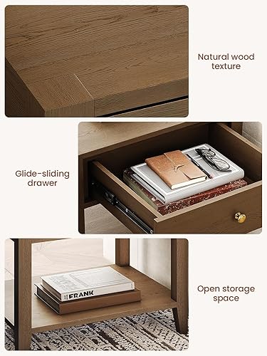 Miniatura 3 de Mesa auxiliar de madera maciza con cajón de almacenamiento, mesa auxiliar moderna para sala de estar, mesita de noche de madera de 25 pulgadas con