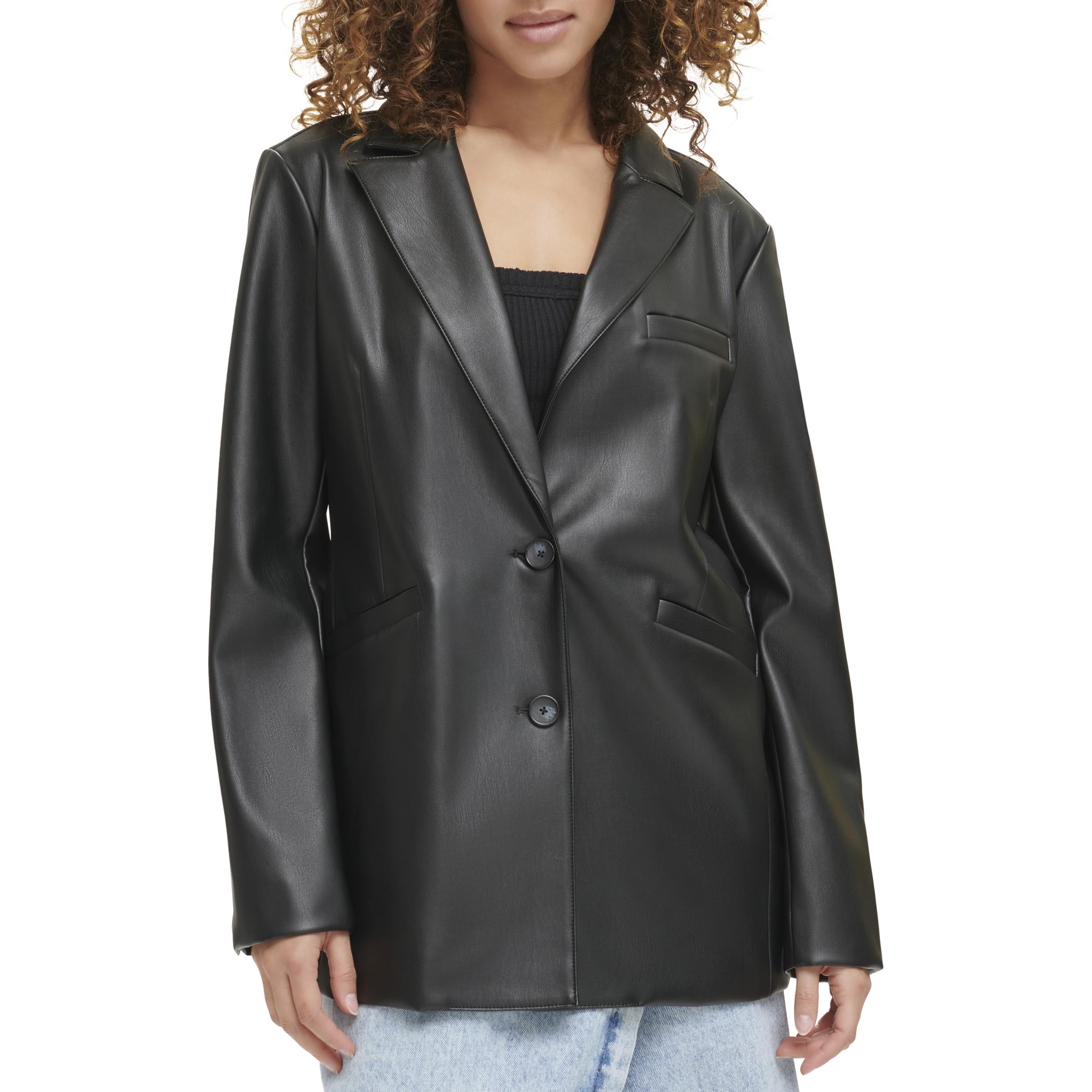Levis Womens Faux Leather Single Breasted Blazer
