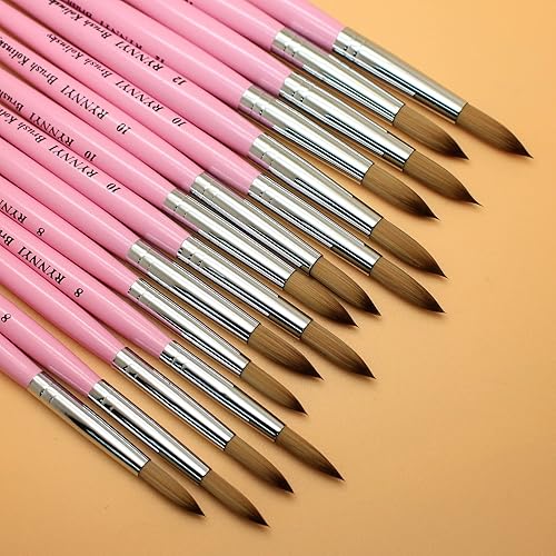 Miniatura 4 de Cepillo de uñas acrílicas, 100% Kolinsky, cepillo ovalado de forma prensada para arte de uñas (tamaño 12)