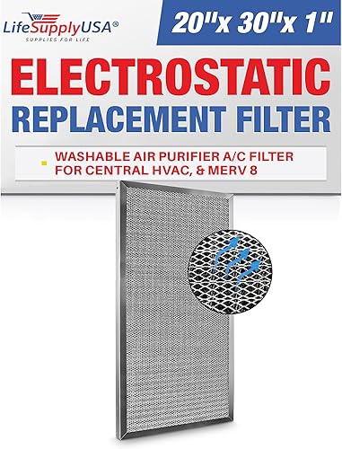 LifeSupplyUSA Filtro de aire electrostático de aluminio de repuesto (20 x 30 x 1) Filtro de CA reutilizable lavable para horno HVAC central, mejora