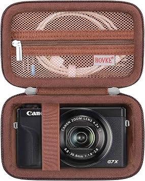 BOVKE Camera Case for Canon PowerShot G7 X Mark III G7X Mark II Digital Camera, Compact 4K Vlogging Small Cameras Travel Carrying Storage Holder Bag, Mesh Pocket fit Cable, Batteries, SD Card, Brown