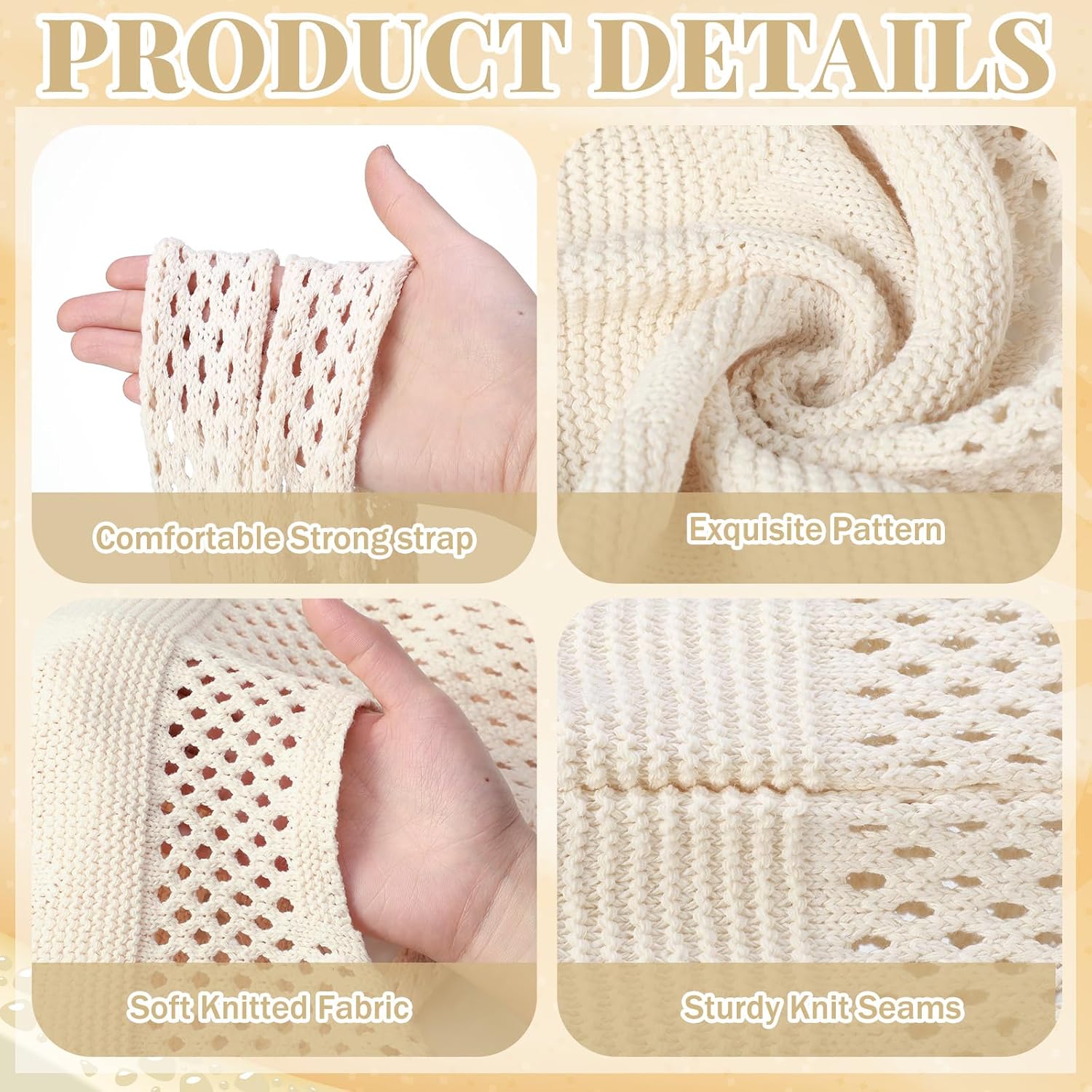 Hsei 6 Pack Beige Crochet Tote Bags for Women 15.2 x 7.2 x 14in Mesh Beach Bag Hollow out Knit Shoulder Bag, Large Capacity Handbag for Beach Travel Shopping