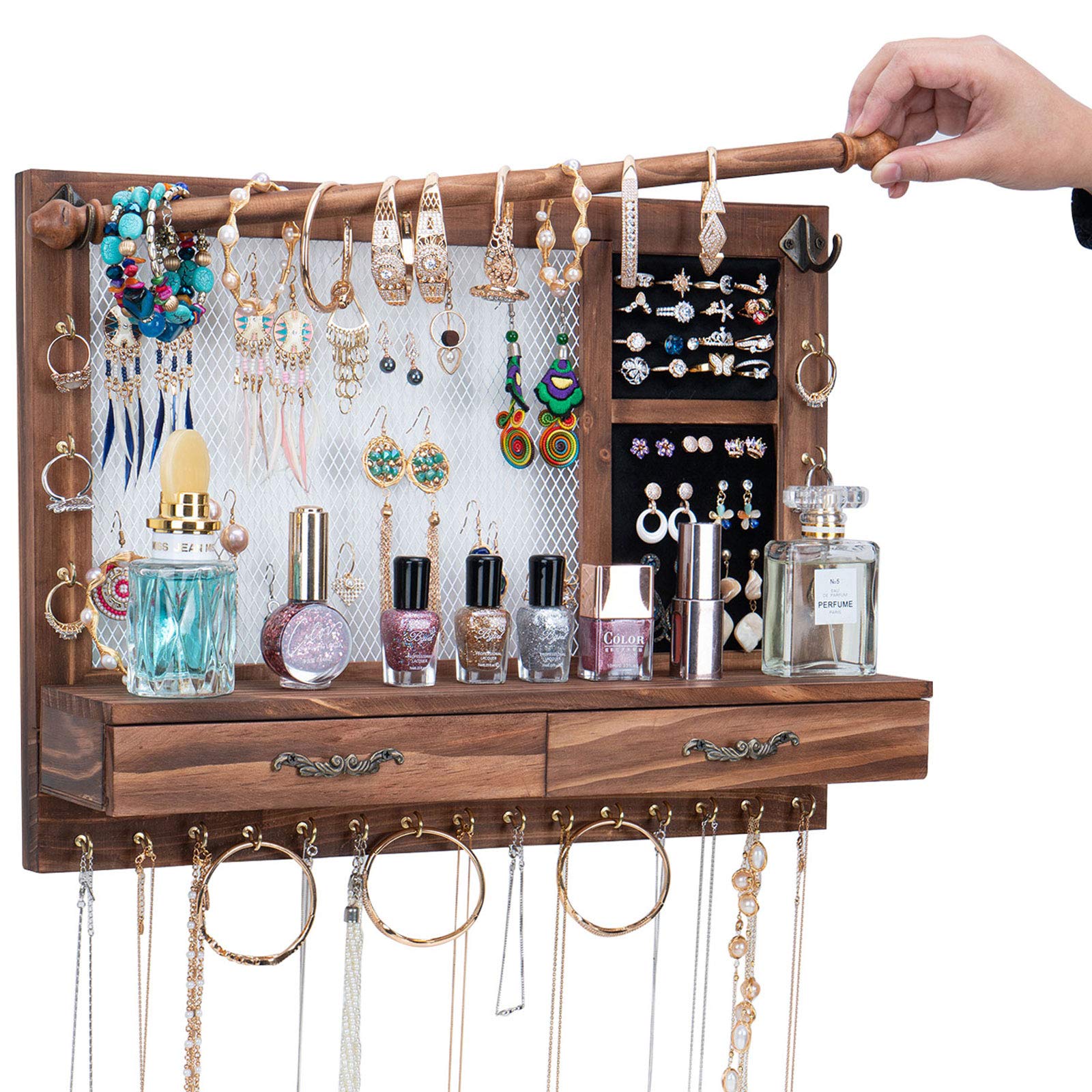 Buy Rustic Jewelry Display Hanging Wall ed Jewelry Organizer Wood and