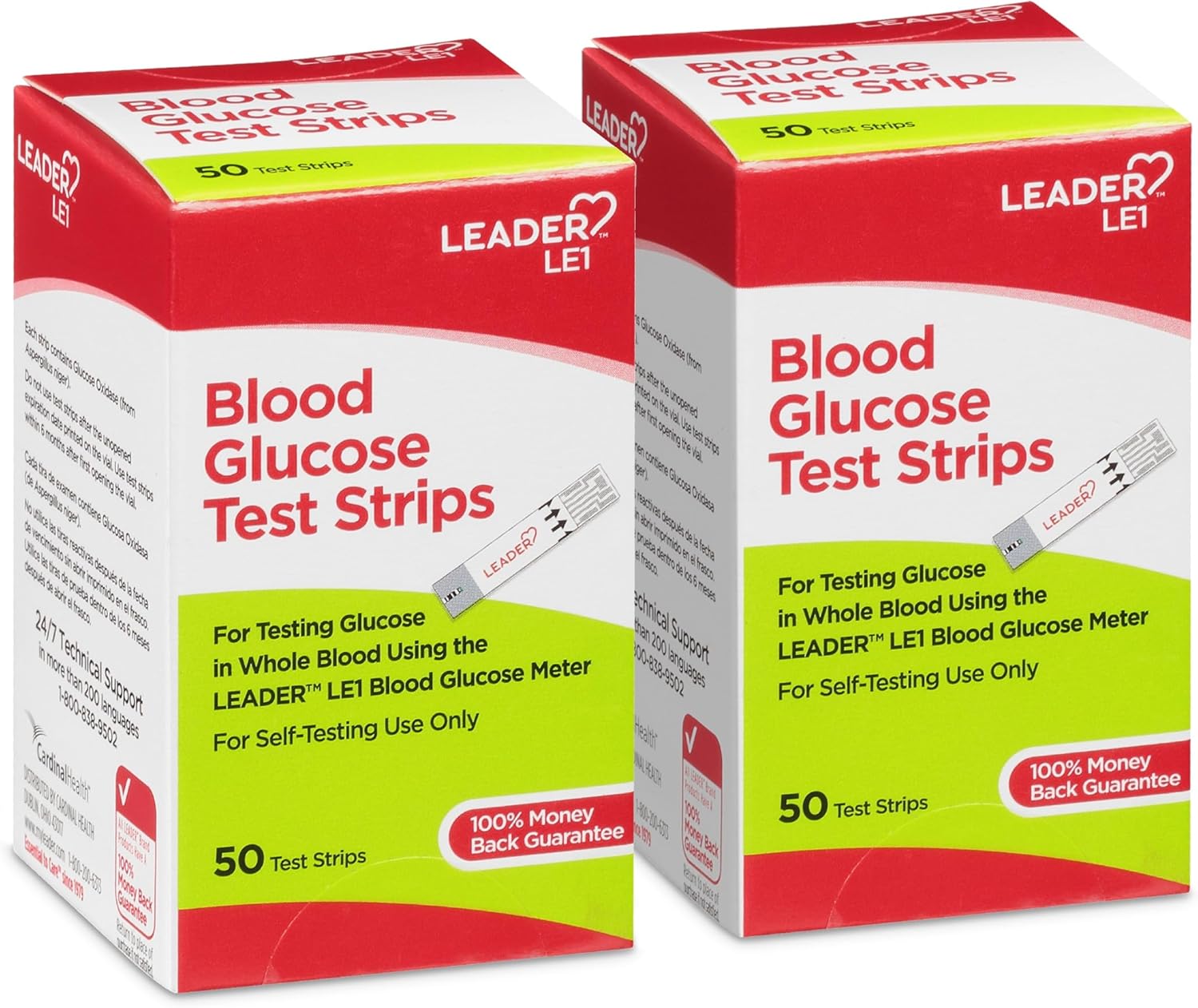 Leader Blood Glucose Test Strips for Diabetes, No-Coding, Fast, Accurate Results, Use with Leader Blood Sugar Monitoring System, 50 Diabetic Test Strips, Pack of 4