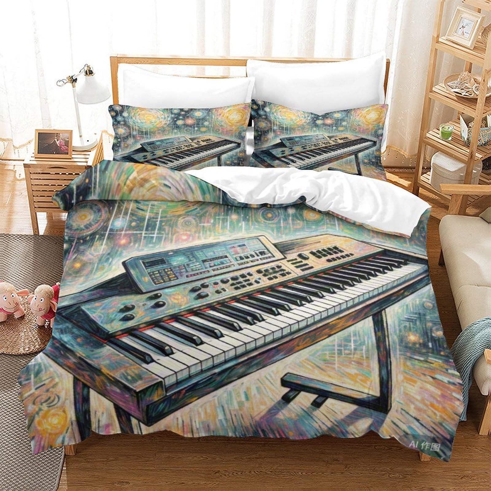 Clavier électronique parure de lit 3D pour créer une ambiance musicale dans une chambre d'ado