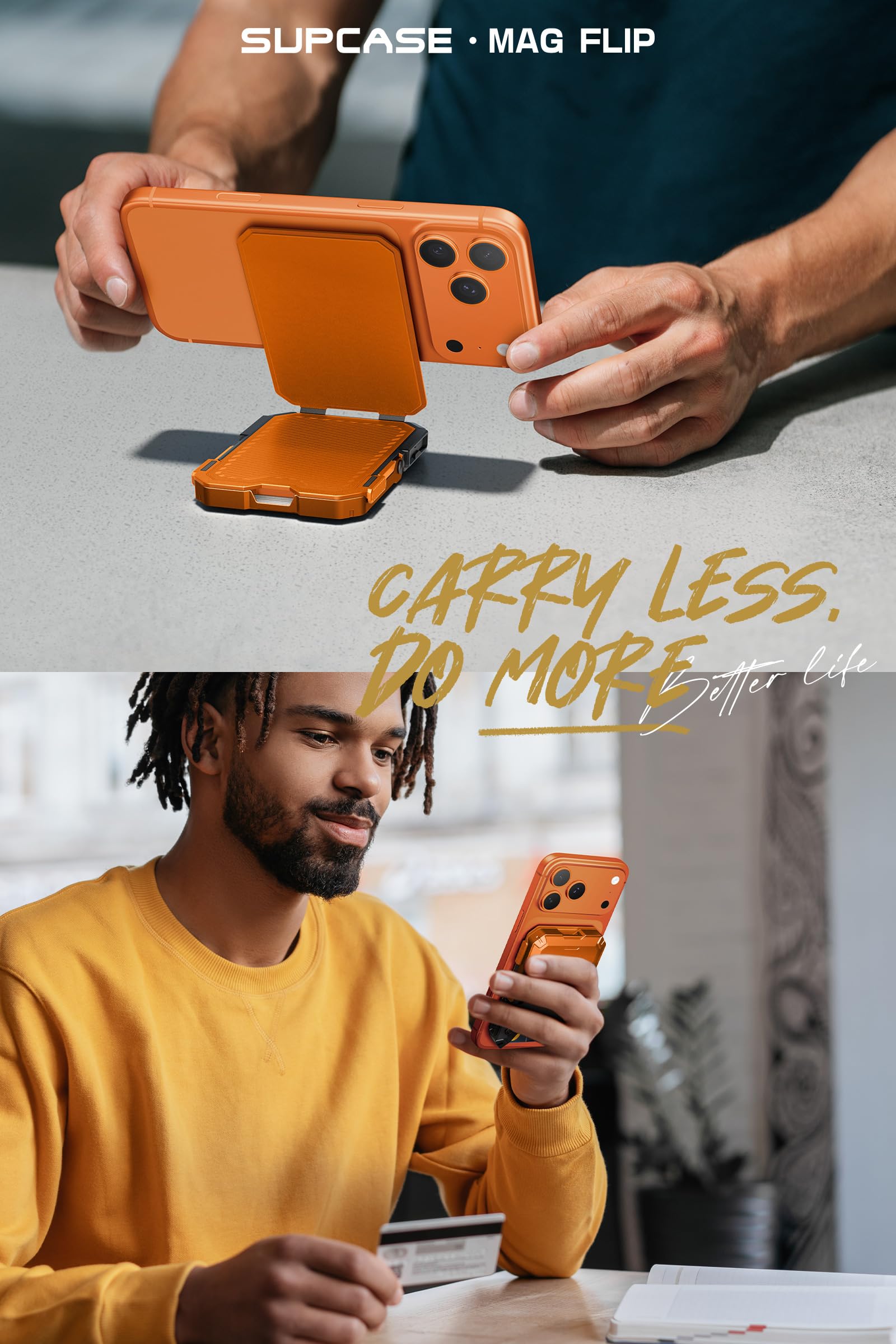 SUPCASE para MagSafe Cartera con Soporte Cartera Magnética para Hombre [Bloqueo RFID] [Capacidad para 5 Tarjetas] [Soporte Ajustable] Compatible con iPhone 17/16/15/14/13/12 Series (Orange)