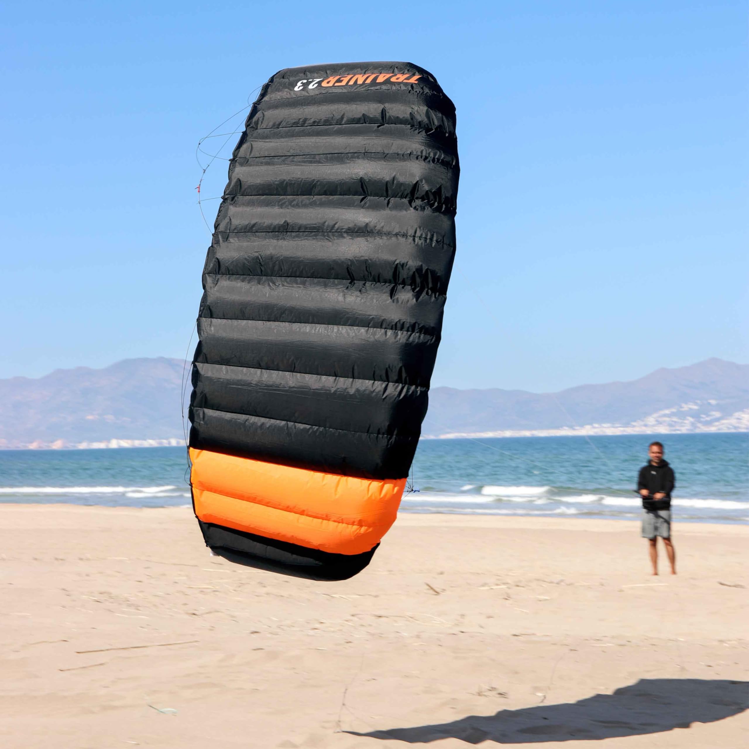 Wolkenstürmer Paraflex Trainer 2.3 - Ala de Kitesurf - Negro/Naranja - 3 líneas de cometa como complemento Mountain Board - Ala de tracción