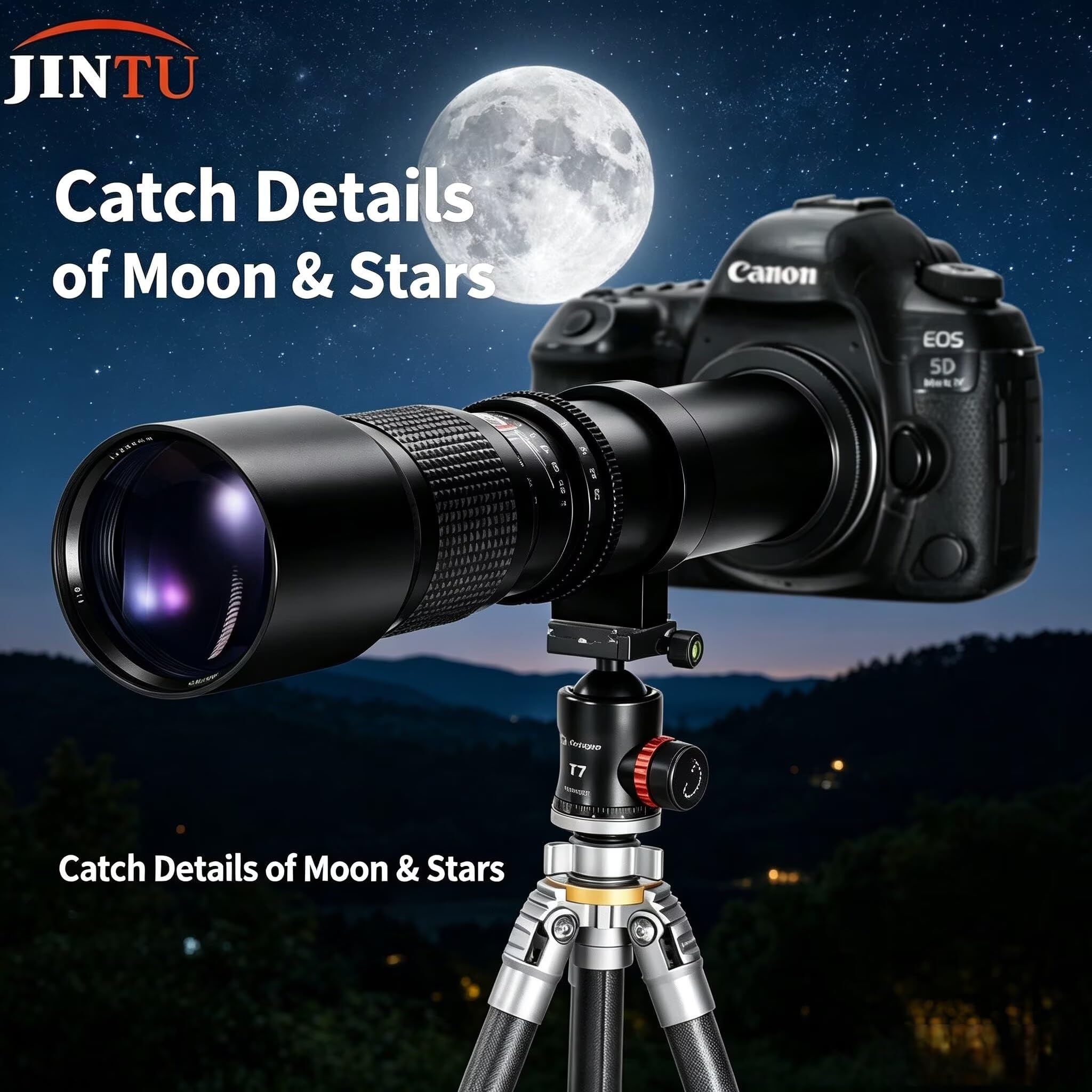 JINTU 500-1000mmTeleobjektiv EF Objektiv Manueller MF Objektiv für Canon T8i/T7i/T7/T6i/T5/T3i/T3/T2i/XSi 4000D 2000D 1500D 1300D 1200D 850D 800D 750D 600D 500D 550D DSLR Kameras Objektive EF/EF-S
