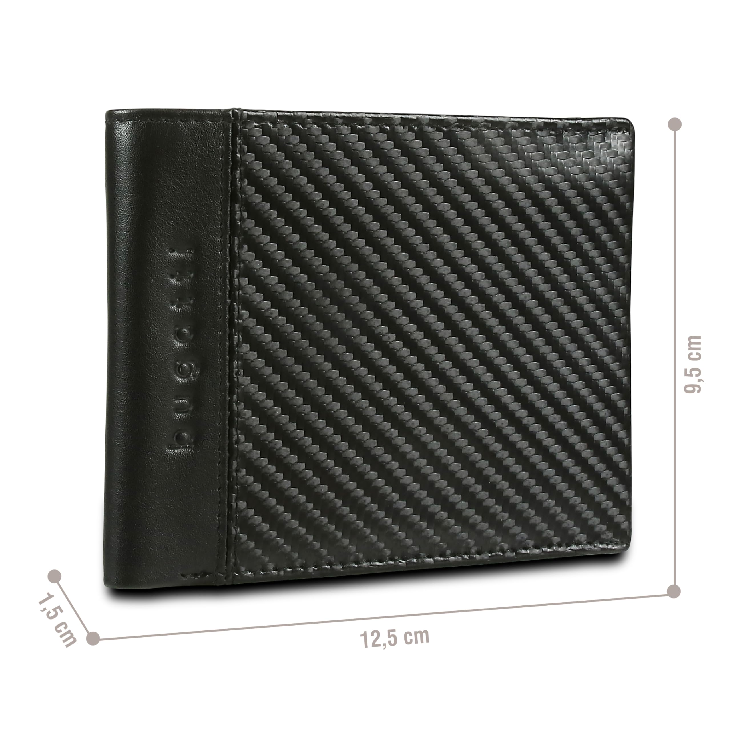 bugatti Comet Cartera RFID Hombre Piel Carbono con Monedero - Negro