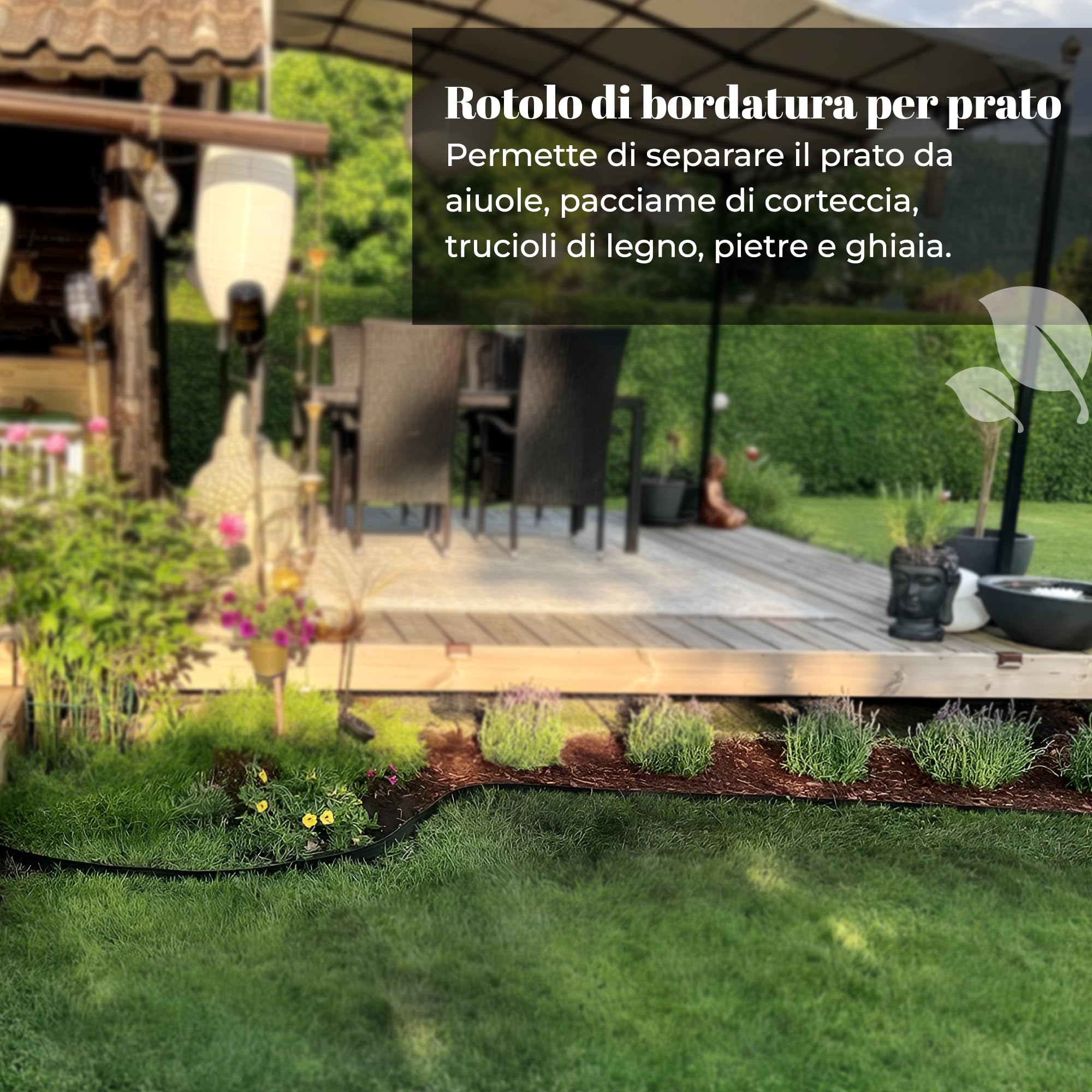 GARDENIX Bordo flessibile per prato, in plastica, resistente alle intemperie, rotondo, per aiuole, 10 m, 20 ancore, altezza 10 cm, per giardini e robot tosaerba