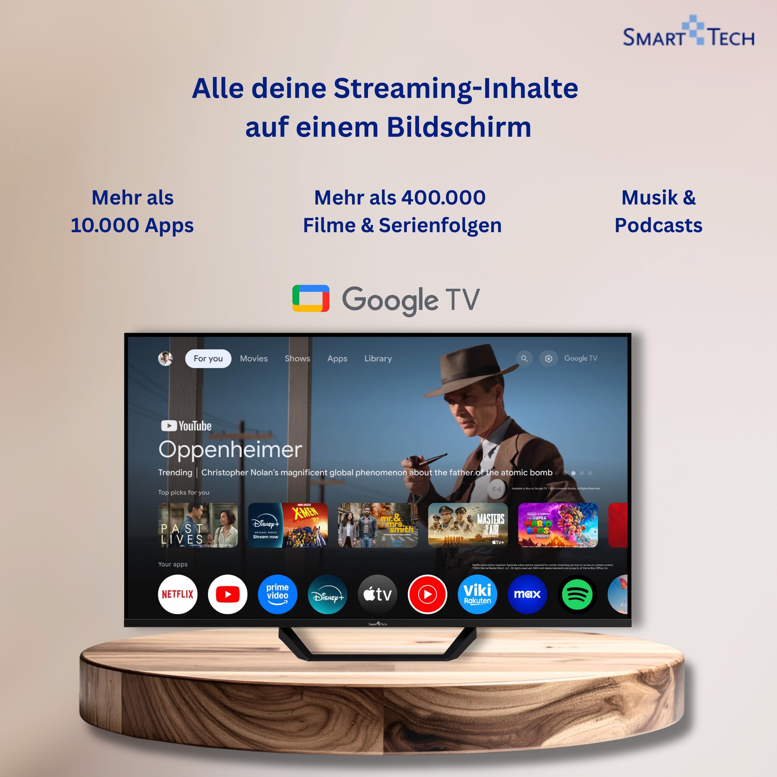 Smart Tech QLED 43QG06V2 Telewizor Google TV HDR z rozdzielczością 4K UHD, Bluetooth i potrójnym tunerem, Smart TV 43QG06V2 (2026)