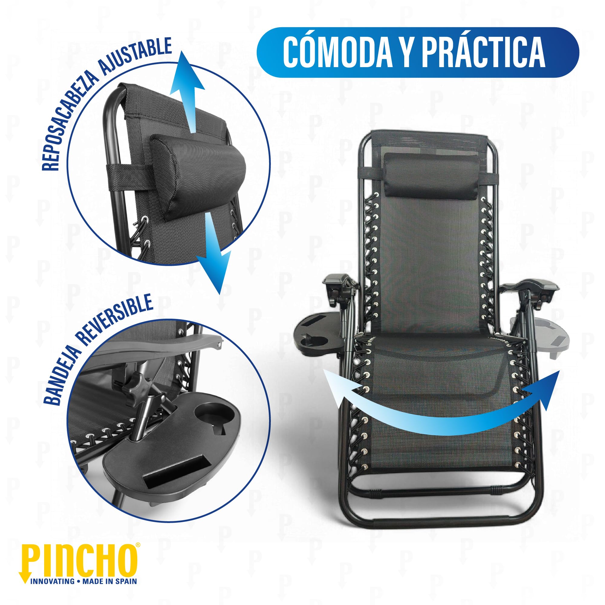 Pincho Tumbona Jardin Exterior Plegable de Gravedad Cero - Pack 2 Sillas Reclinables o Hamacas para Playa, Terraza y Camping con Portavasos, Ligeras y Cómodas (Negro)