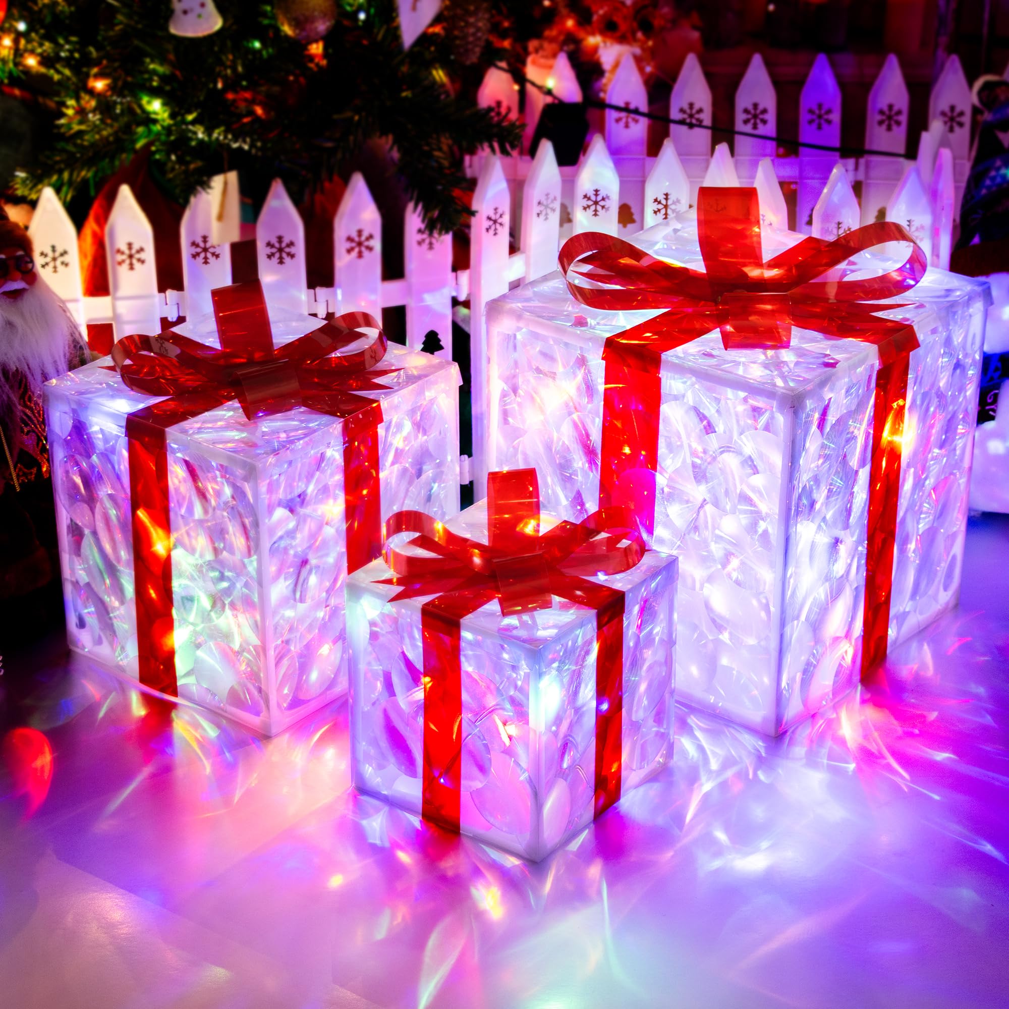 Set di 3 scatole regalo pieghevoli illuminate con 50 LED, ideali per decorazioni natalizie all'aperto e decorazioni natalizie per interni, per abbellire la decorazione natalizia del pavimento