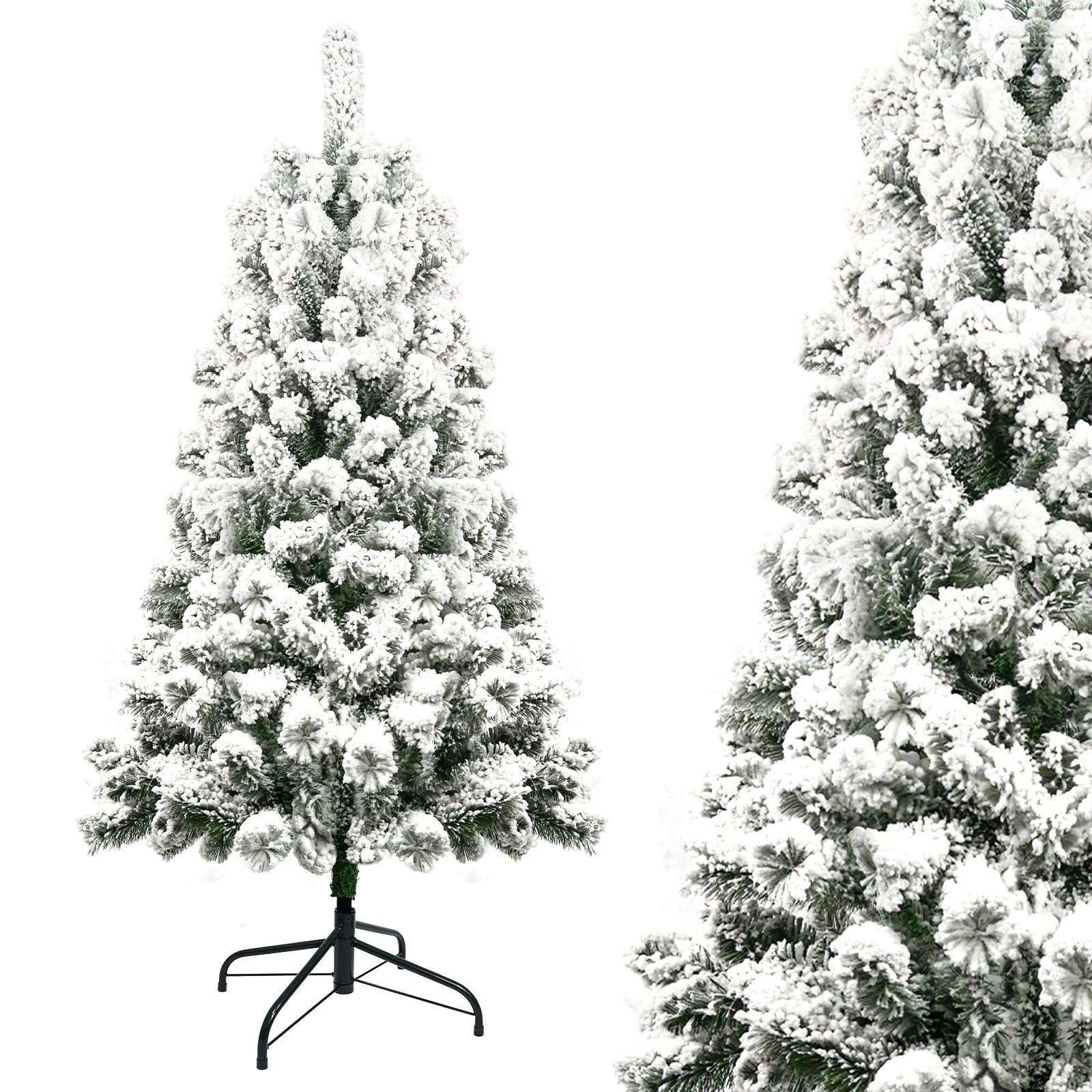 Albero di Natale Artificiale Innevato 150 cm,280 Rami,PVC Ago di Pino Effetto Realistico,Decorazione di Natale,Base Metallica