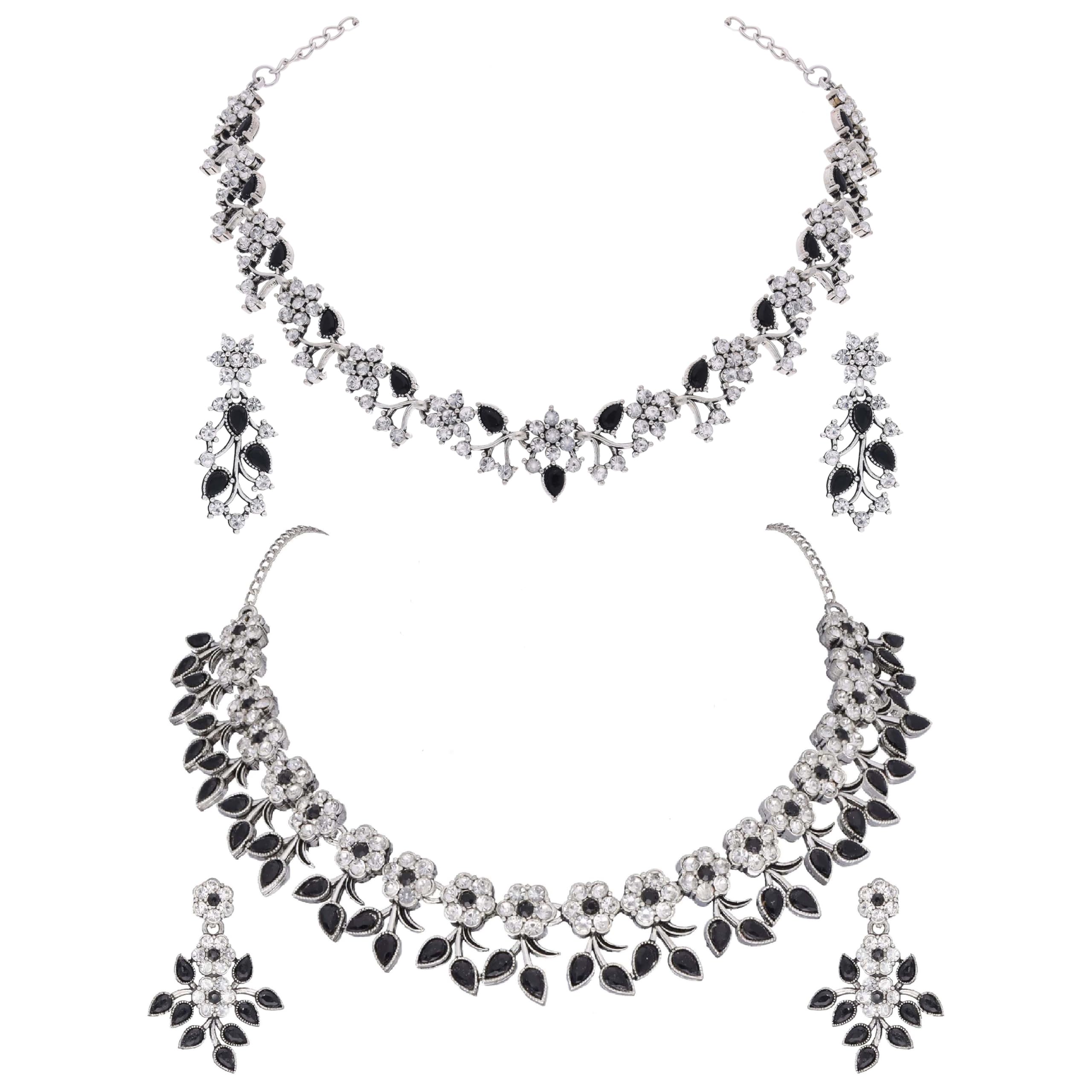 Brado Jewellery AD Stone Studded Silver Plated Jewellry Choker Necklace Set With Matching Pair Of Earrings For Women and Girls (Black) (B0D9M47JPP) Amazon Price History, Amazon Price Tracker