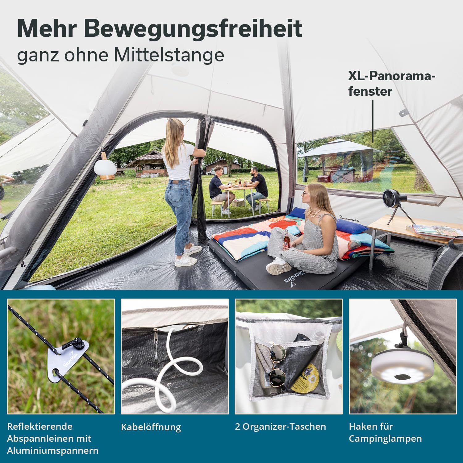 Skandika Luftzelt Tipi Hetta 460 Air Protect | Aufblasbares Familienzelt für 6 Personen, 2,95 m Stehhöhe, 3000 mm Wassersäule, eingenähter Zeltboden, UV 50+ | Campingzelt, Festivalzelt, Indianerzelt