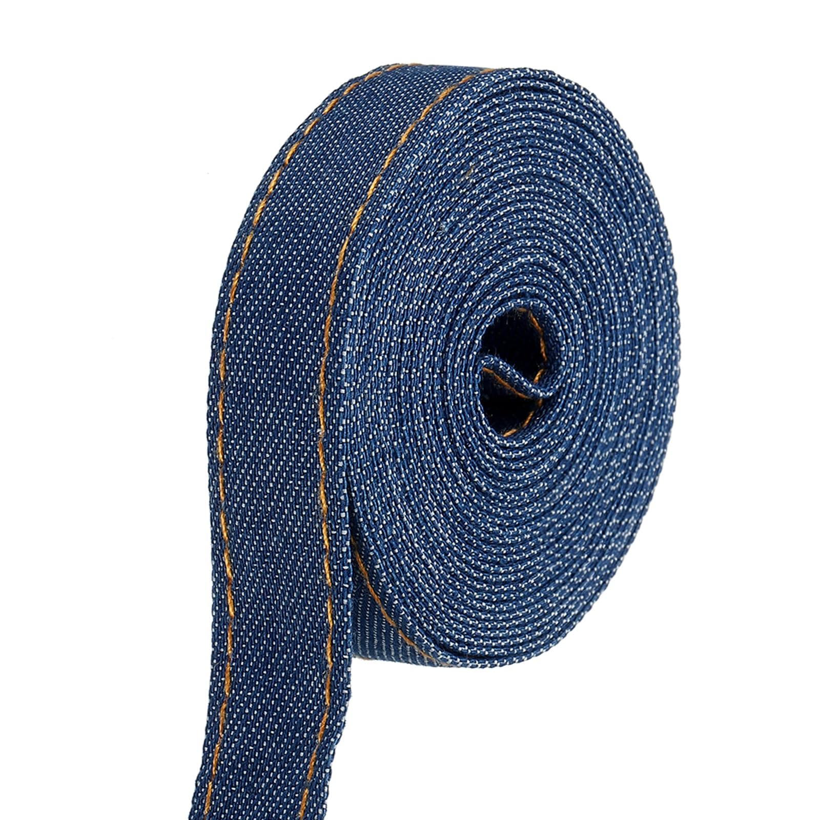 PATIKIL 3/5" Denim Ribbon, Total 3.3 Yard Layering Jean Fabric Craft Pure Color Strip for Bow DIY Making Hair Clip Garment Sewing Decorations, Dark Blue