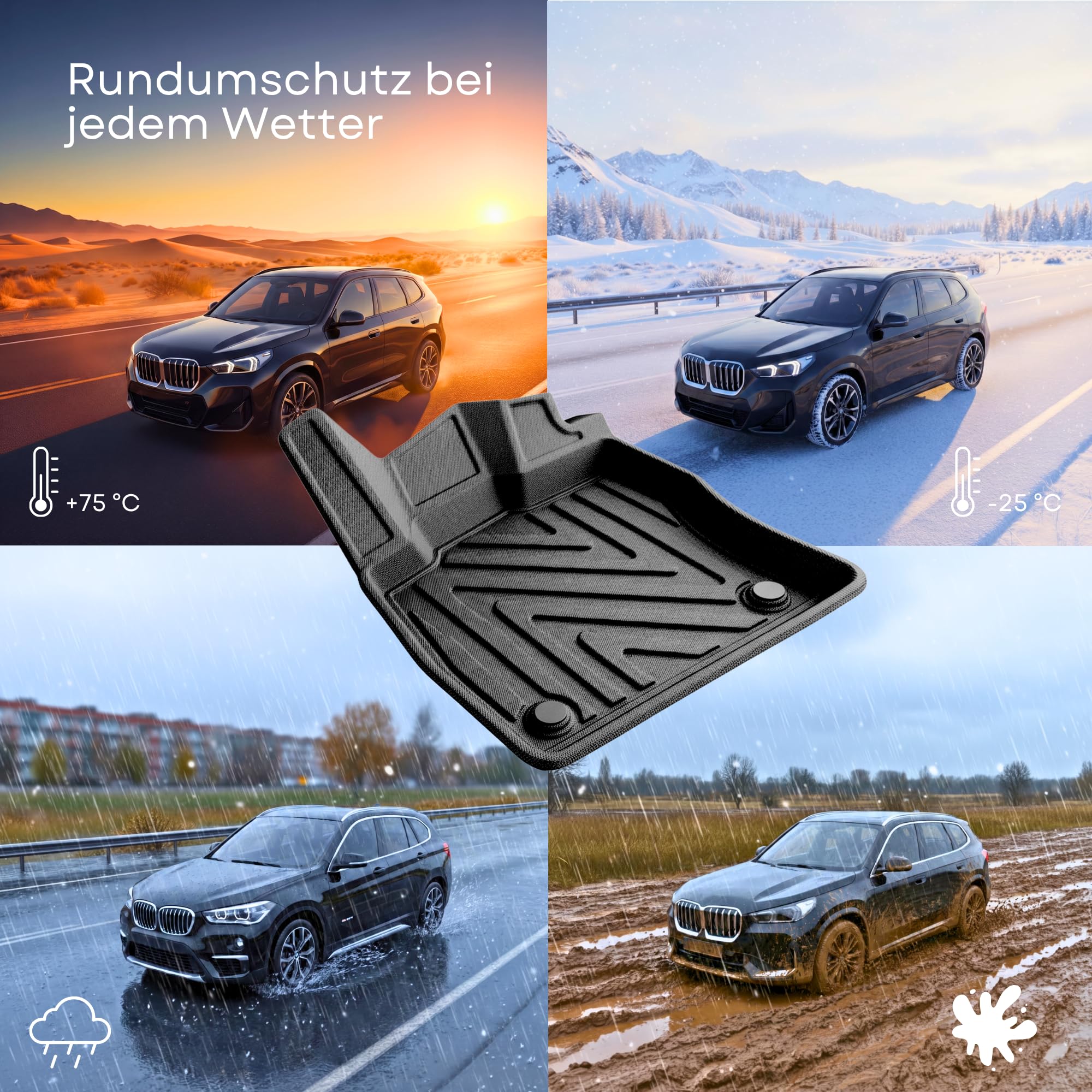 Fußmatten für Mini Countryman F60 2017-2023 – Maßgeschneiderte Allwetter Gummimatten mit Carbonfaser-Optik, Hochrand TPE Autofussmatten, Wasserdicht & Geruchslos Zubehör