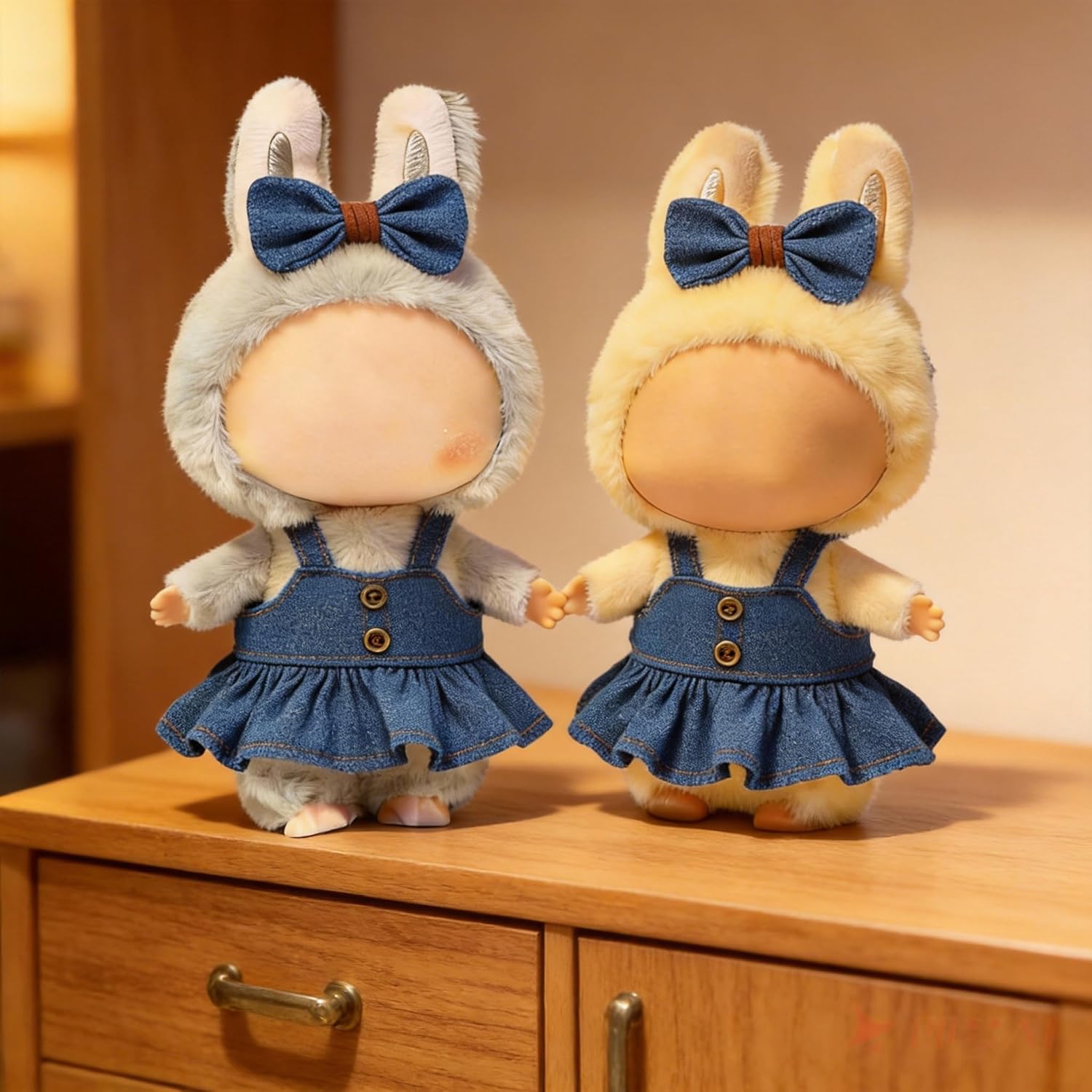 Clothes for 17cm Dolls Cute Style Outfit 2 Piece Set Including a Denim Bow and Denim Dress - Premium Handmade Dolls Skirt Accessories - No Doll (Blue)