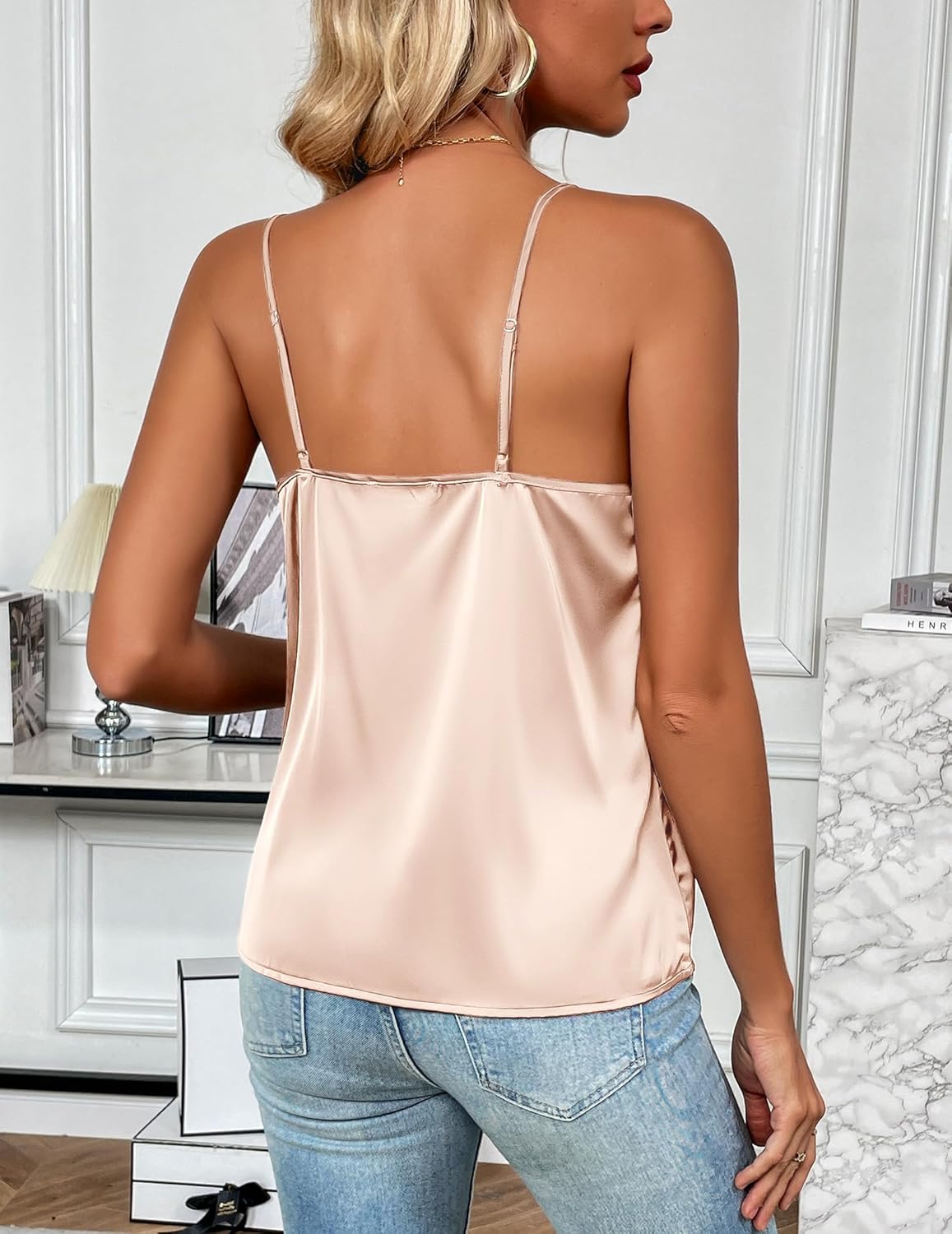 Zeagoo Women's Silk Satin Tank Tops 2026 V Neck Adjustable Spaghetti Strap Sleeveless Camisole Summer Basic Blouse - Image 4