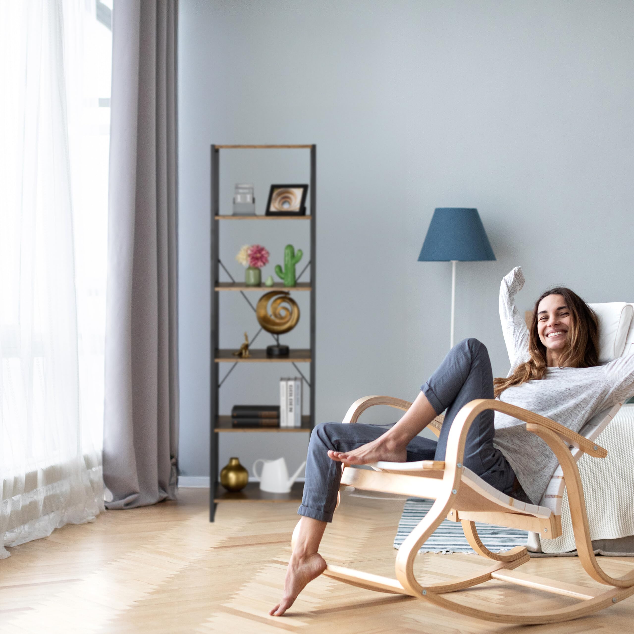 Relaxdays Scaffale Libreria in Stile Industrial, 6 Ripiani, Mobile da Salotto o Cucina, HLP: 180x50x35 cm, Nero Marrone