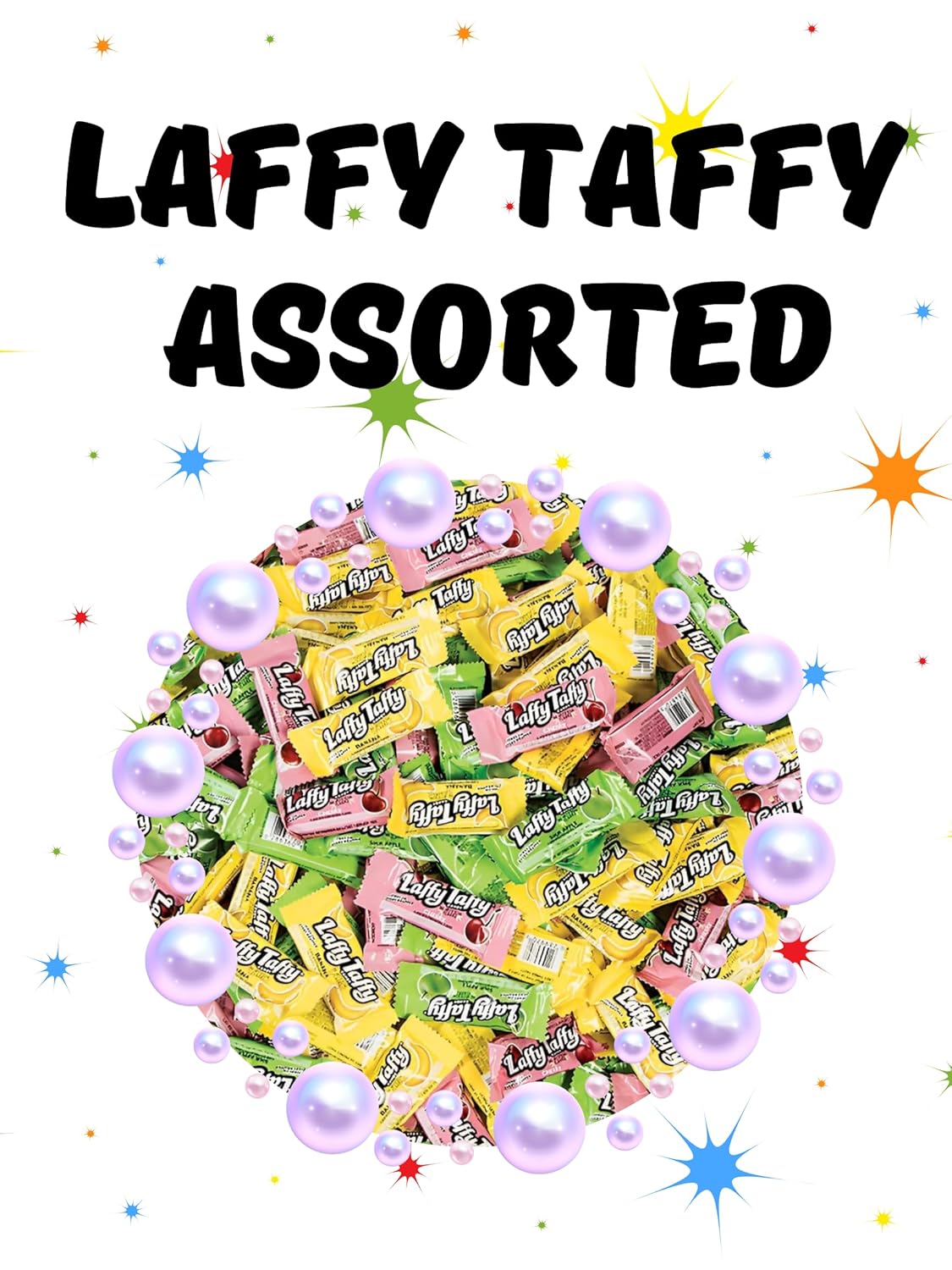 Laffy Taffy Bulk Candy - 4 LB - Banana Laffy Taffy Candy Bulk, Cherry Laffy Taffy, Sour Apple Laffy Taffy, Grape Laffy Taffy - Taffy Candy - Laffy Taffy Assorted Taffy Chews - Queen Jax