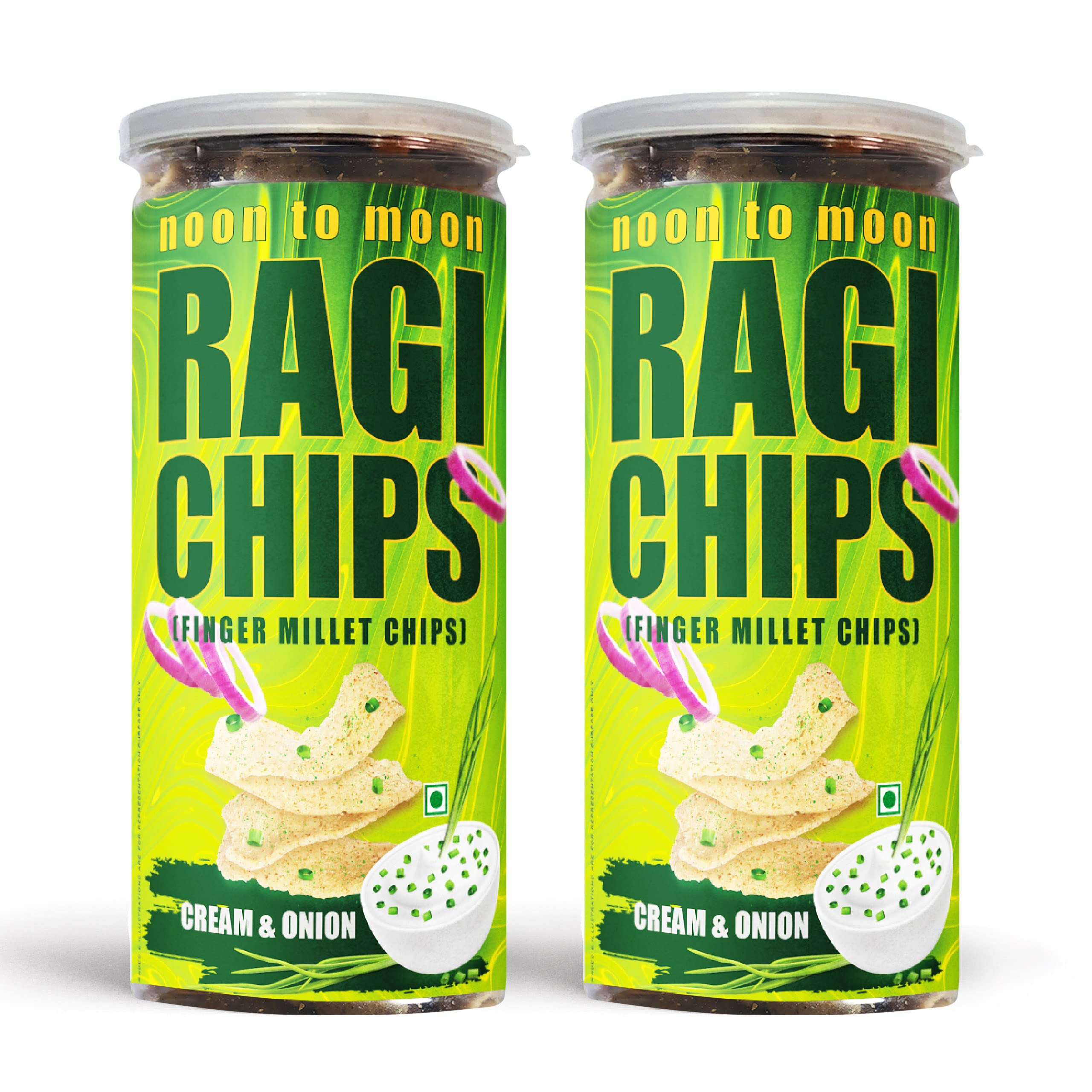 Noon to Moon Ragi Cream & Onion Flavoured Chips | Gluten Free Finger Millet Chips (Nachni Chips)| Pack of 2 (150 grams x2) (B0B74SBLJP) Amazon Price History, Amazon Price Tracker
