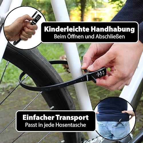 Miniatura 6 de KOHLBURG Candado de bicicleta ligero con brida de cremallera 20 pulgadas corto y seguro de combinación de 3 dígitos de bloqueo de bicicleta -