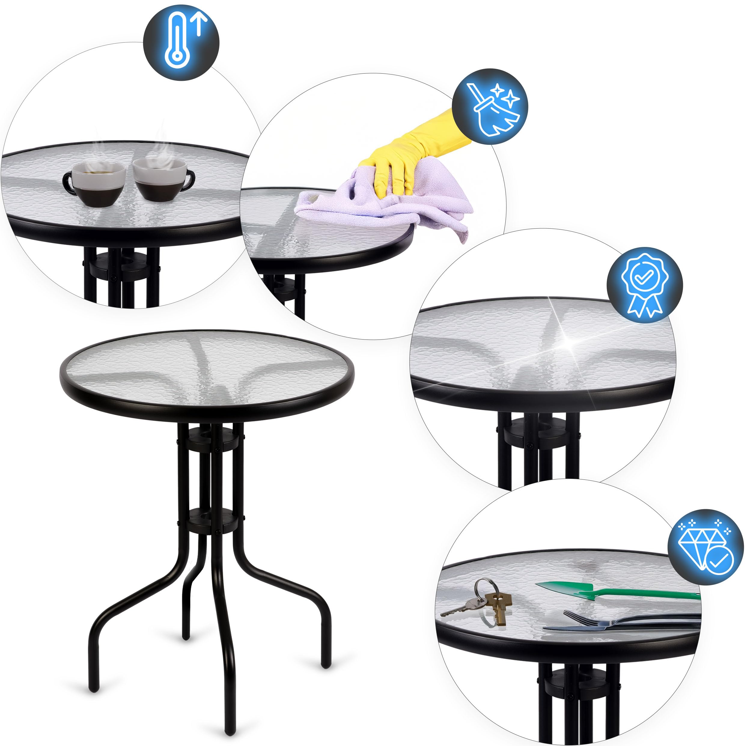 Juego de Muebles de jardín, 3 Unidades, Mesa de jardín, 2 sillas de jardín, Metal, Color Negro