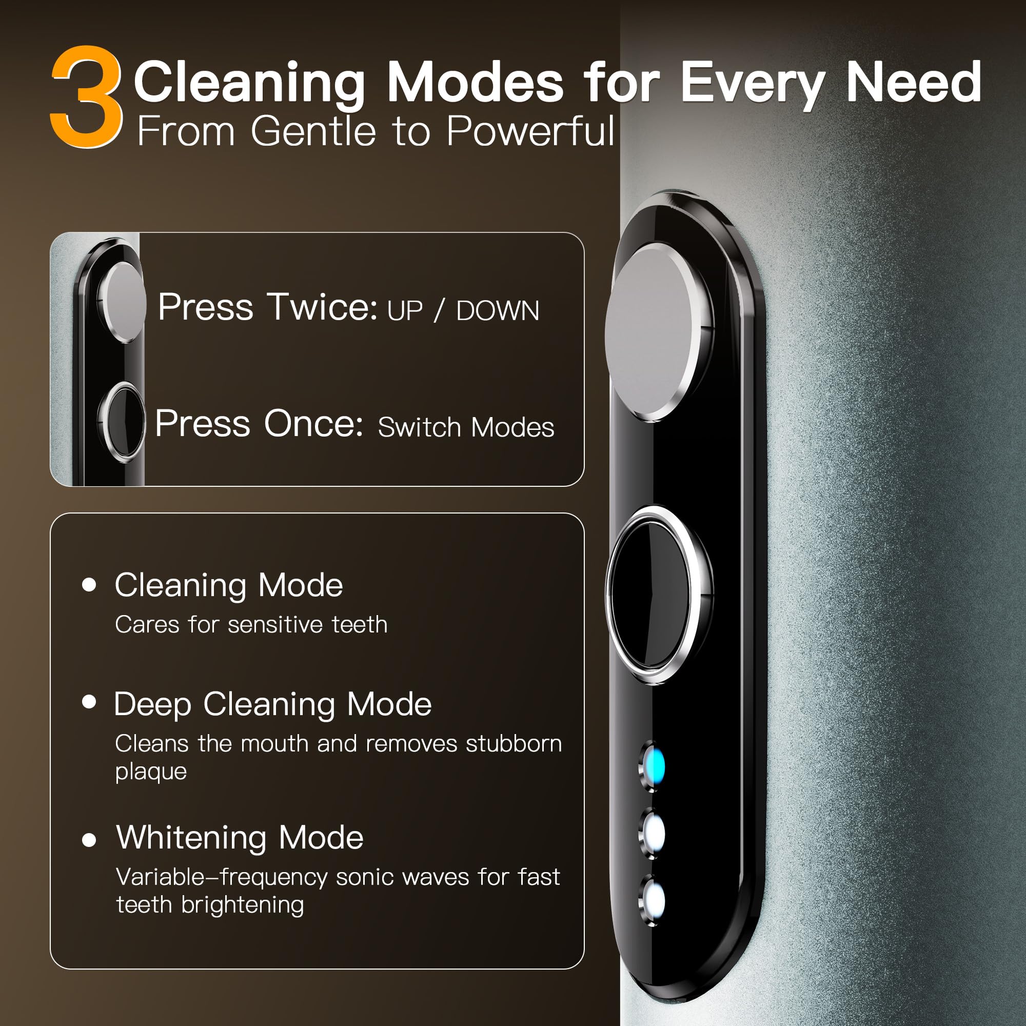 Spazzolino elettrico sonico M23 per adulti, design da viaggio retrattile, corpo in lega di alluminio, ultraleggero da 130 g, batteria da 30 giorni, ricarica USB-C, 3 modalità, impermeabile