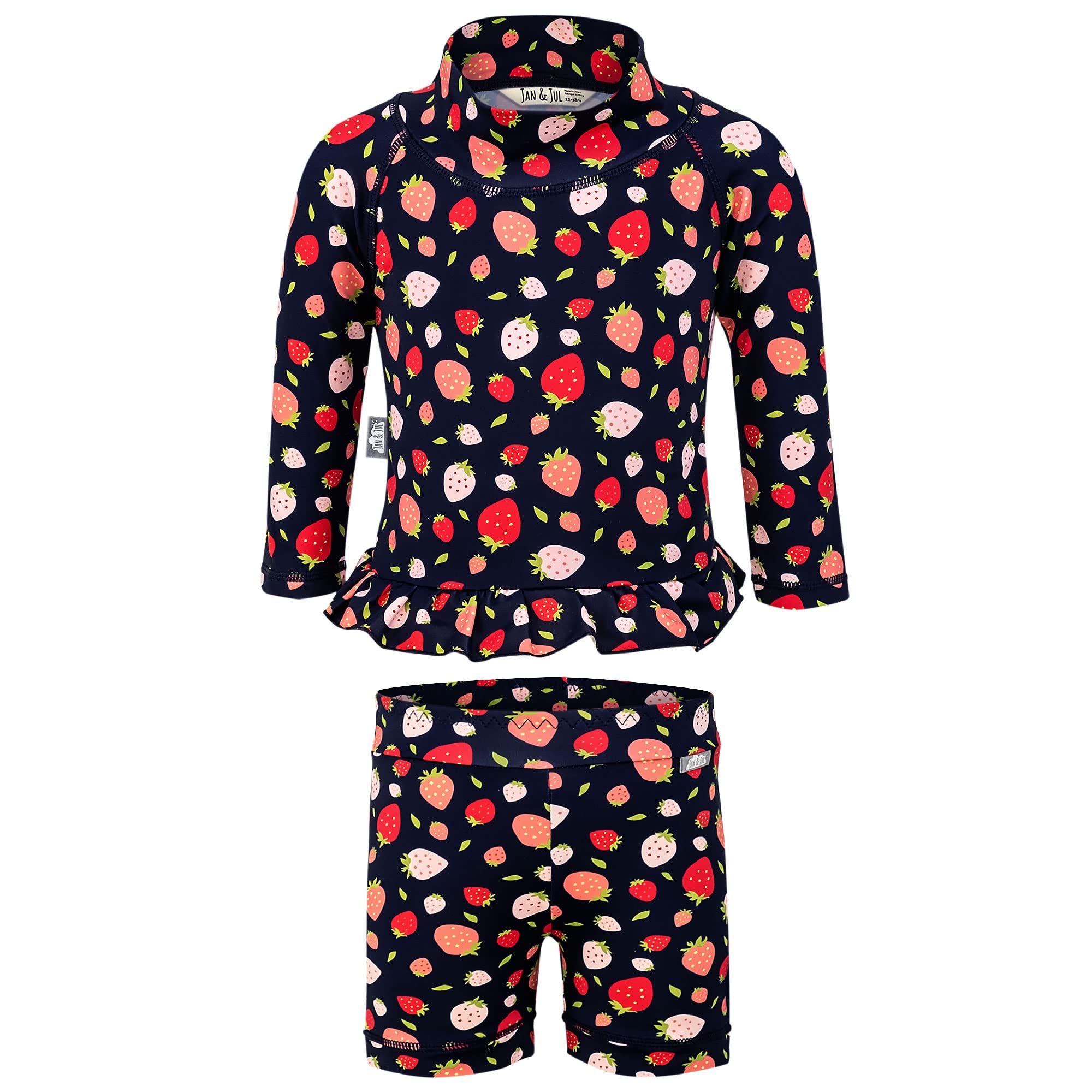JAN & JUL Long Sleeve Toddler Rash Guard Set for Girls (3T, Strawberry)