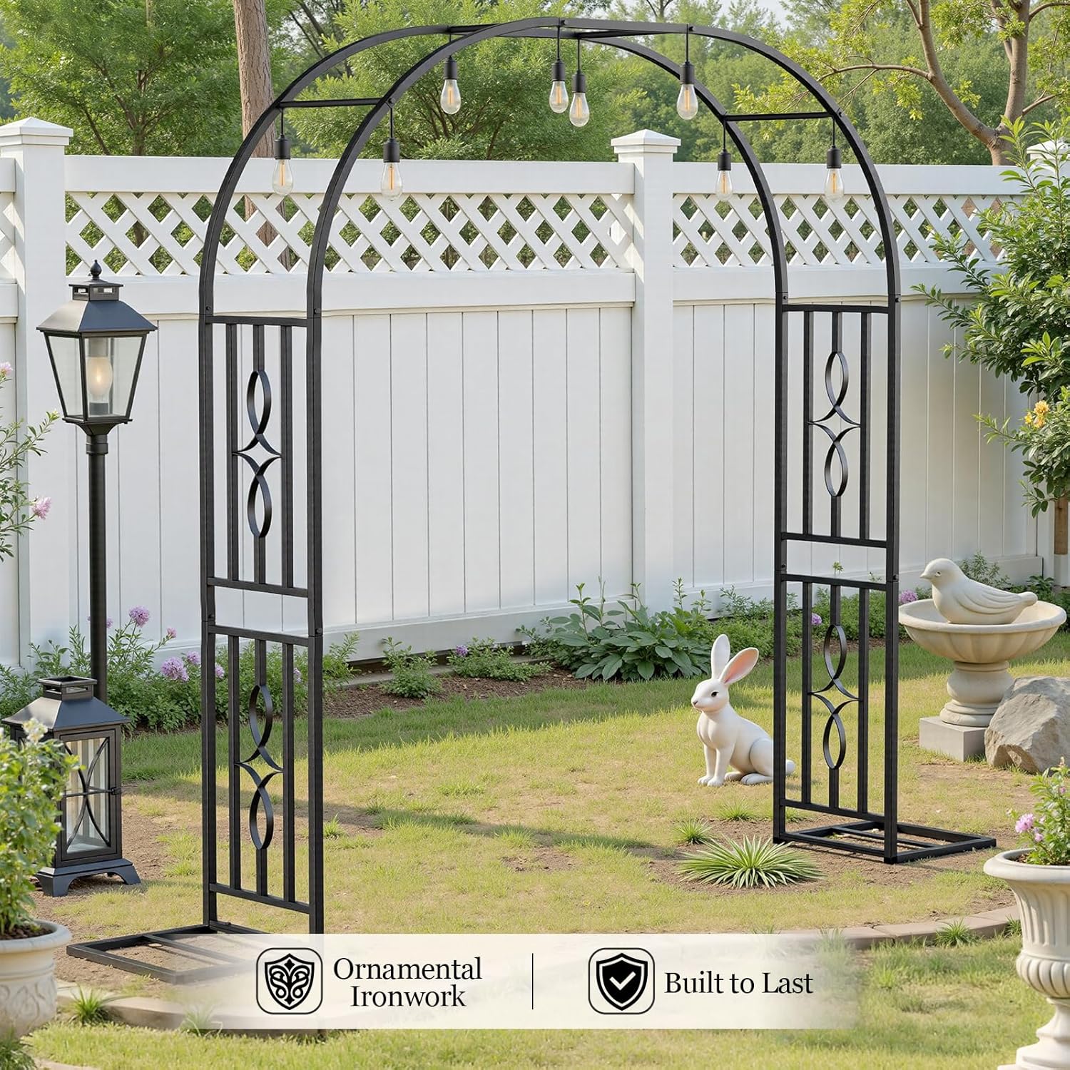 Metal Garden Arch, Heavy Duty Garden Trellis for Climbing Plants, with Enlarged Base for Stability, Ideal for Wedding Arches & Party Decorations, 71" W x 87" H