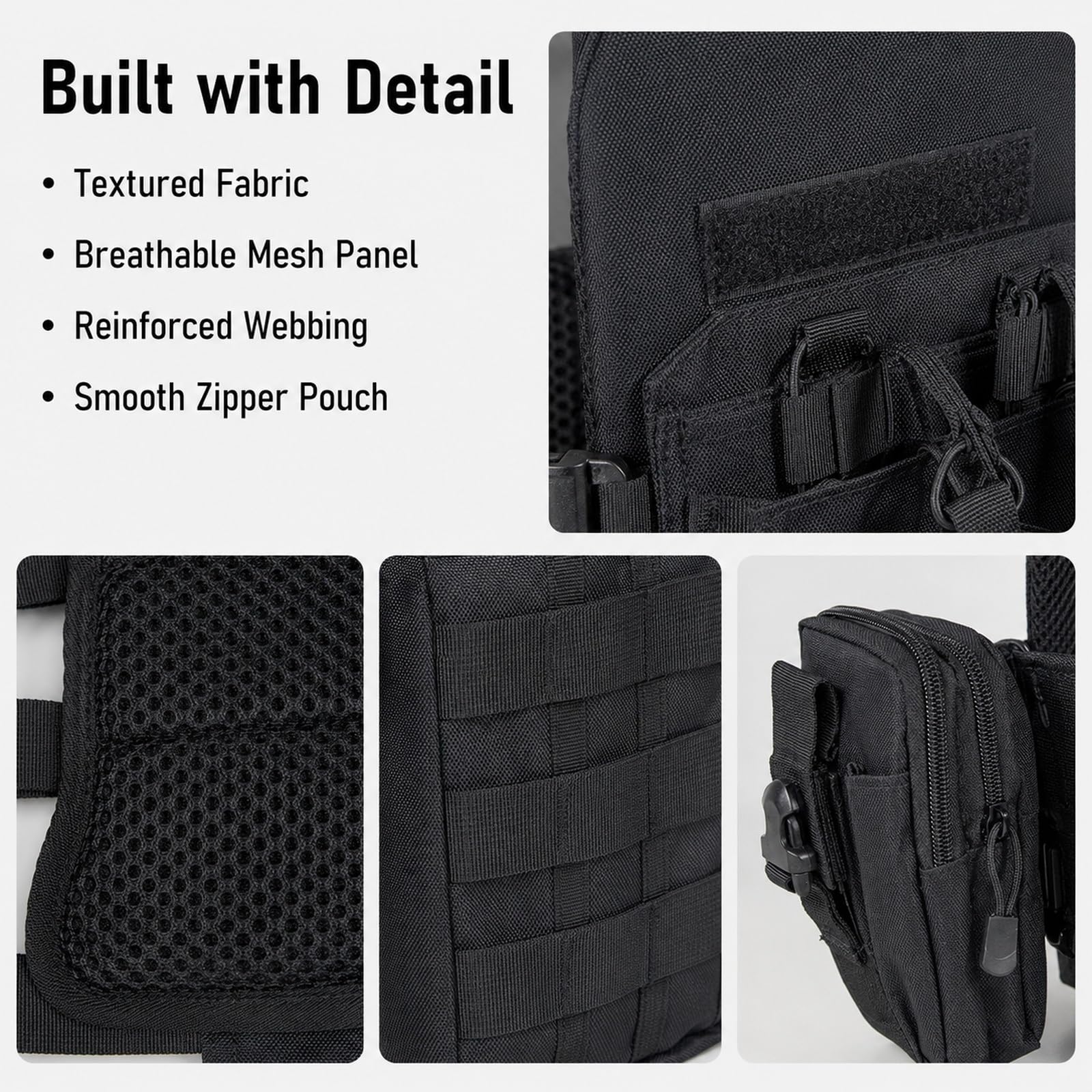 Genérico Arnes de Carga Modular Kit, Chaleco de Pecho Airsoft Ajustable | Incluye Base Bolsa Triple Panel Navegacion Bolsa Smartphone Bolsa Radio y Bolsa Trasera de Carga Utilidades