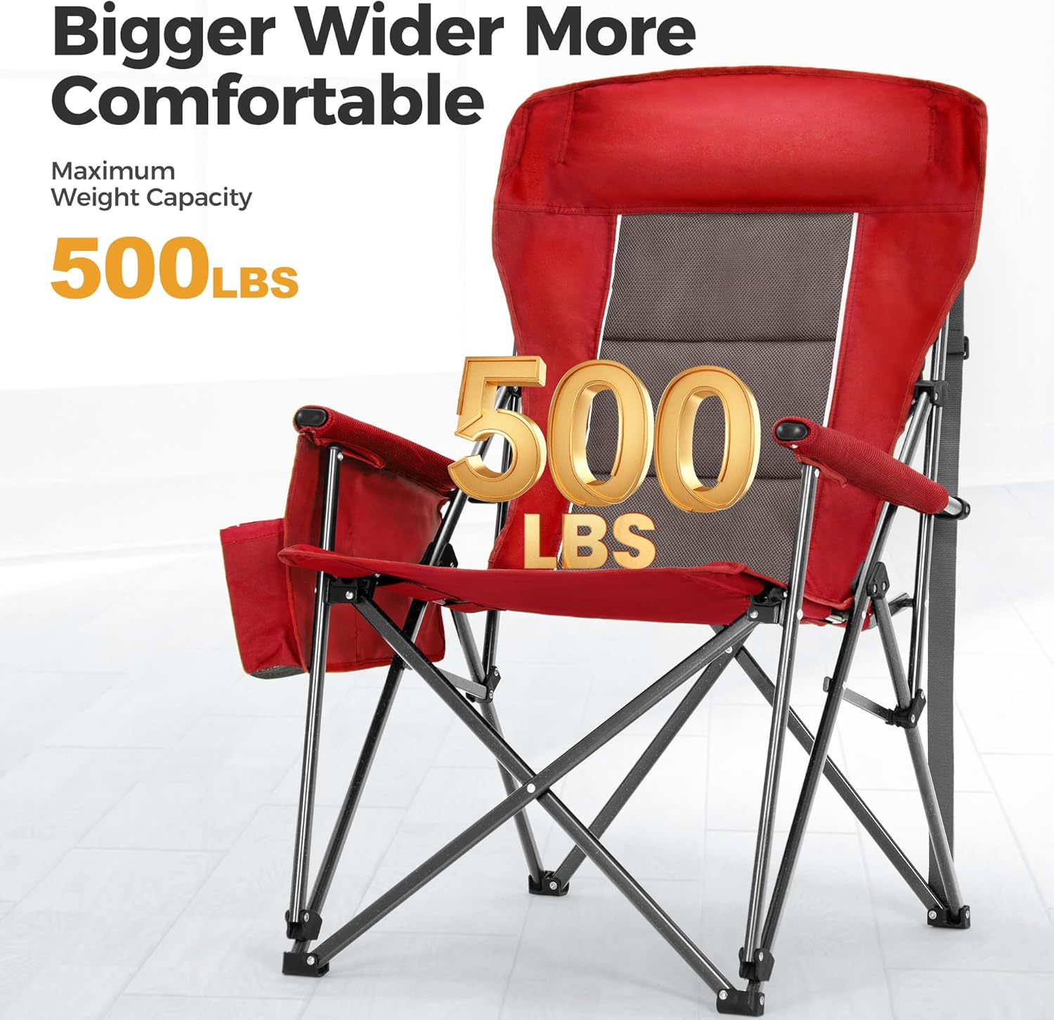 ALPHA CAMP Heavy Duty High Back Camping Chairs with Cup Holder Oversized Folding Chair Outdoor Chair with Headrest,Lawn with Side Pocket for Lawn, Sports and Fishing, 500lbs