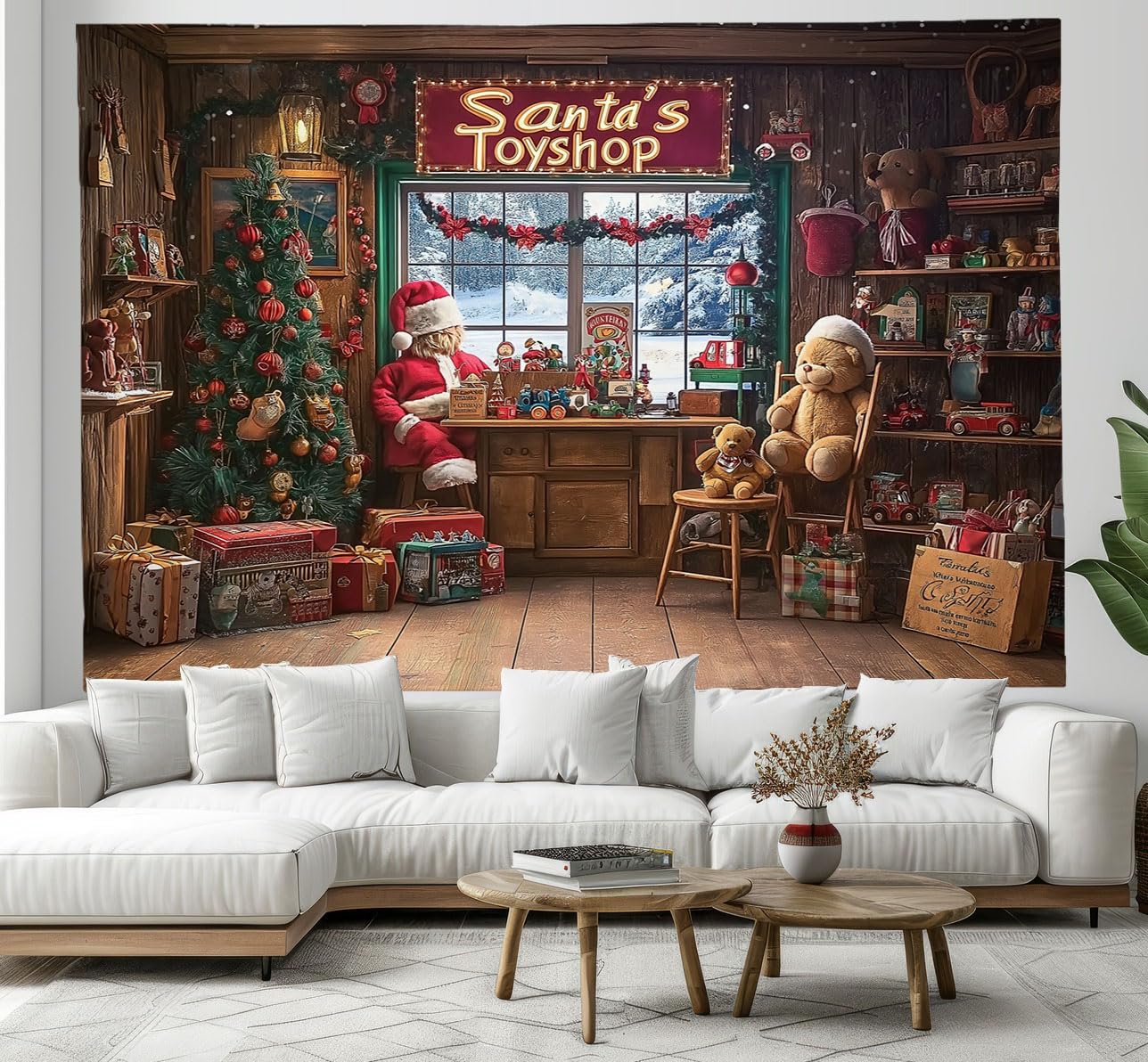 Tapiz de pared navideño grande de 230x150 cm para renovar salones sin pintar ni obras 8