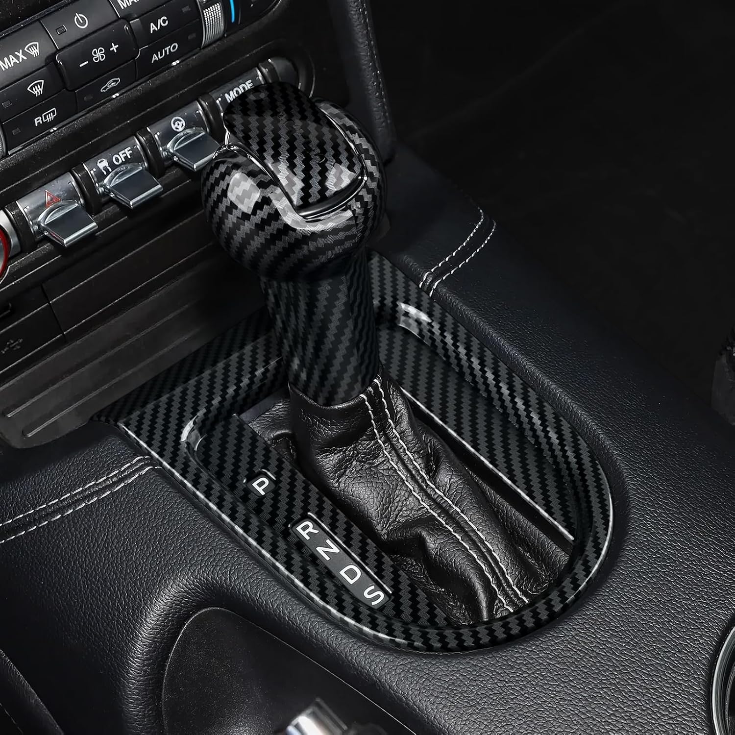 Youtaiche Car Auto Gear Shift Knob Cover Trim Decals for 2015 2016 2017 2018 2019 2020 2021 2022 2023 Ford Mustang Accessories ABS Carbon Fiber Interior Stickers (Not for GT350 GT500)