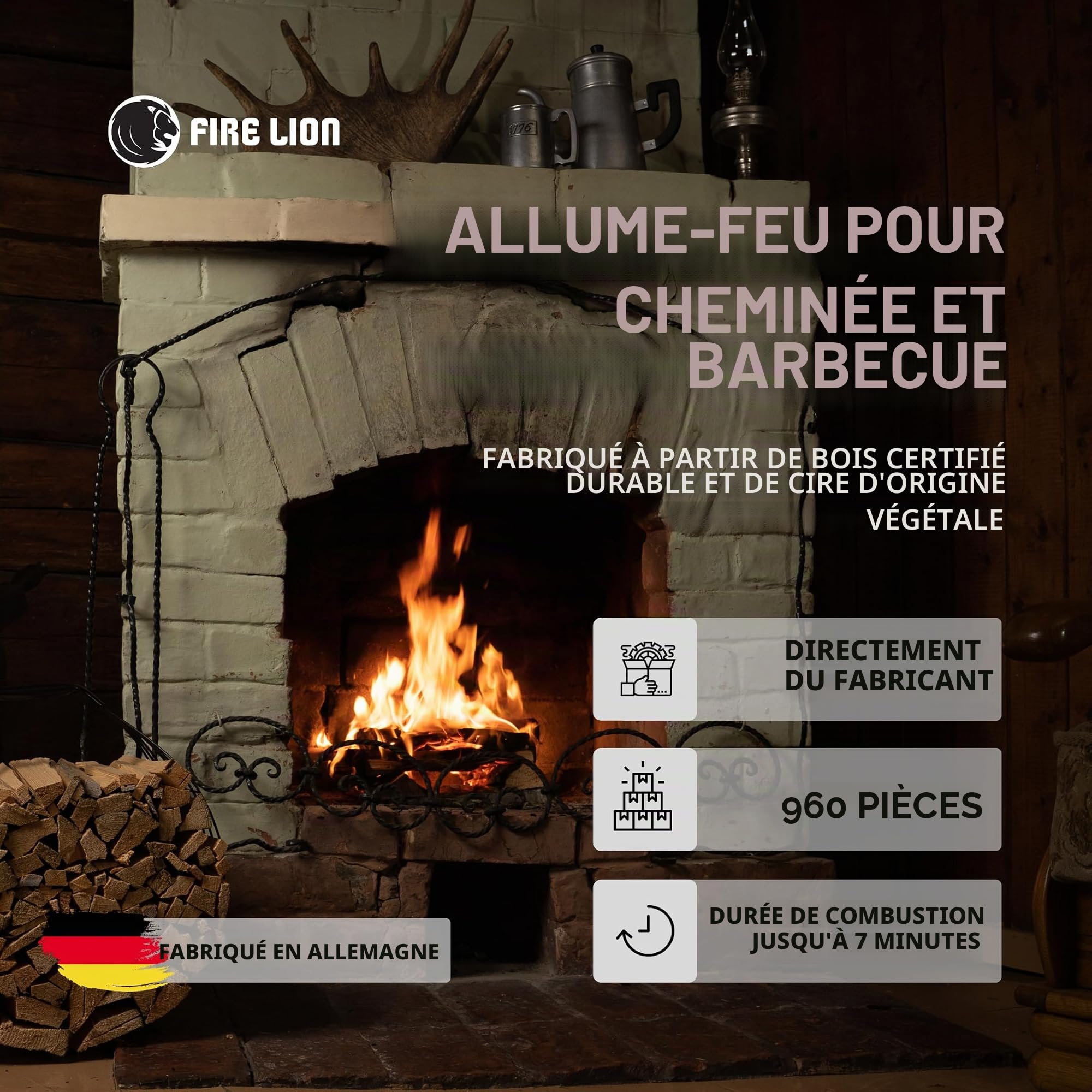 Jusqu'à 960 Cubes Allume-feu pour cheminée, Barbecue et Four – particulièrement Nombreux Allume-feu de qualité supérieure – 24 plaques d'allumage de 32 ou 40 Cubes chacune – Produit végétal