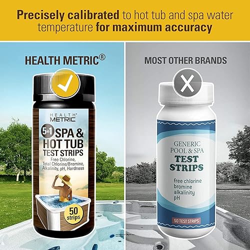 Miniatura 3 de Tiras de prueba para spa y bañera de hidromasaje, kit de tiras de prueba química de 5 vías para cloro, bromo y spas y bañeras - Calibrado para agua
