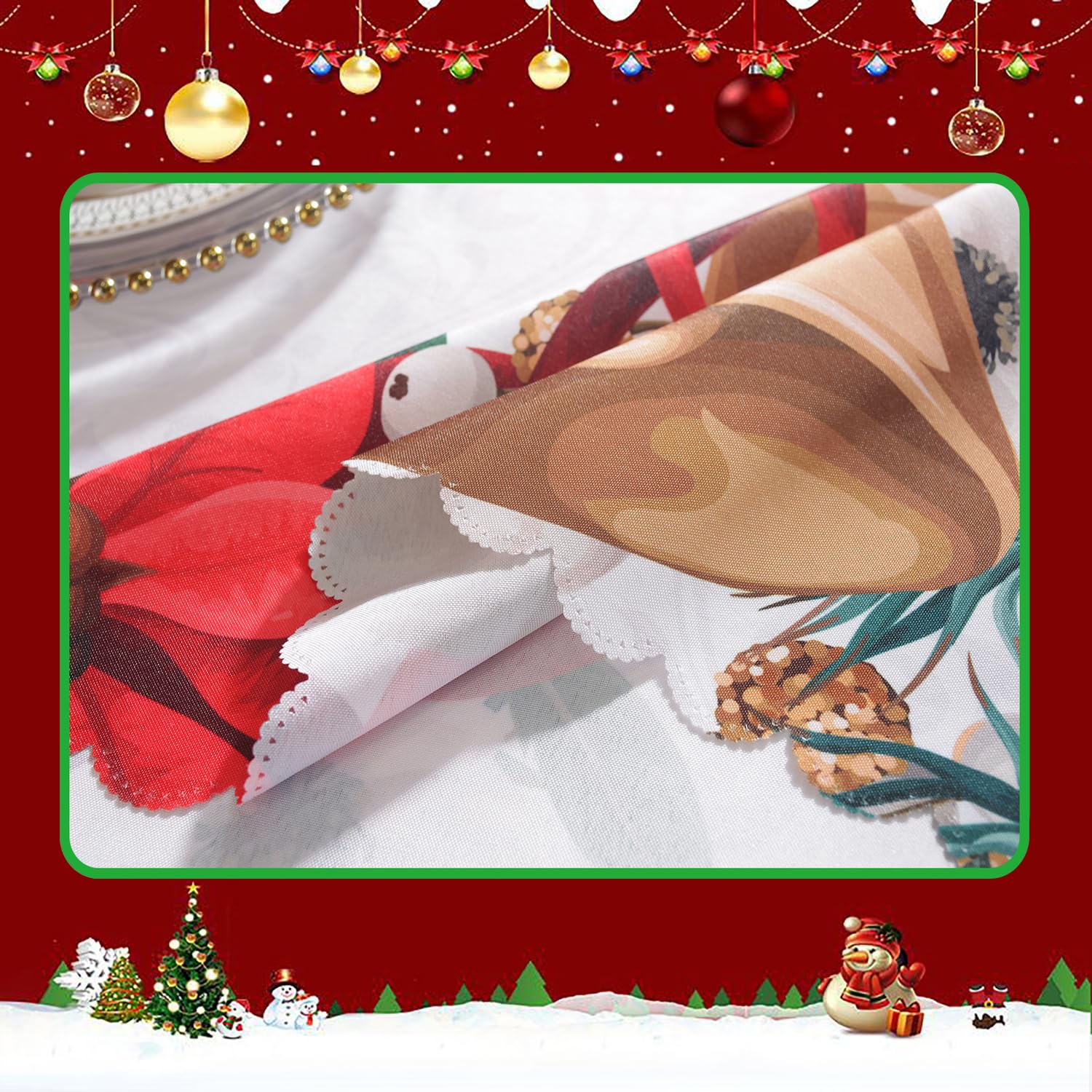 Grandes Mantel Rojo Navidad Flores, Mantel Navideño Rectangular de Invierno, Manteles de Navidad Antimanchasde Poliéster para Mesa Decoración de Mesa Hogar,150x400cm
