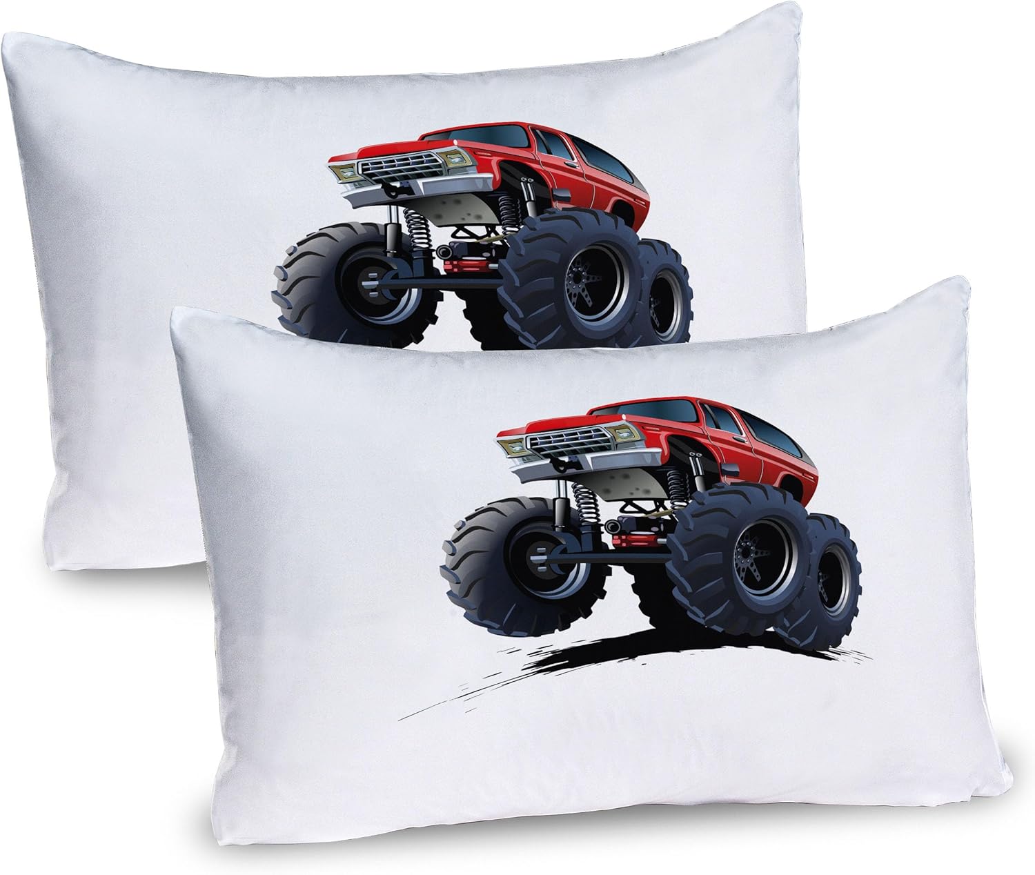 Ambesonne Truck Pillow Sham Set of 2, Extreme Off Road Vehicle Cartoon Style Monster Truck Motorsports Illustration, Quality Microfiber Bedding Item for All Seasons, 36" x 20", Night Blue