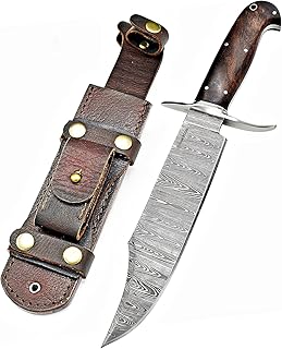 13-inch Bowie Knife, Full Tang Fixed Blade, Wood Handle Damascus Steel Hunting Knife with Scout Horizontal Carry Leather Sheath for Camping, Hiking, Survival (Walnut Wood) - TIGEROUS