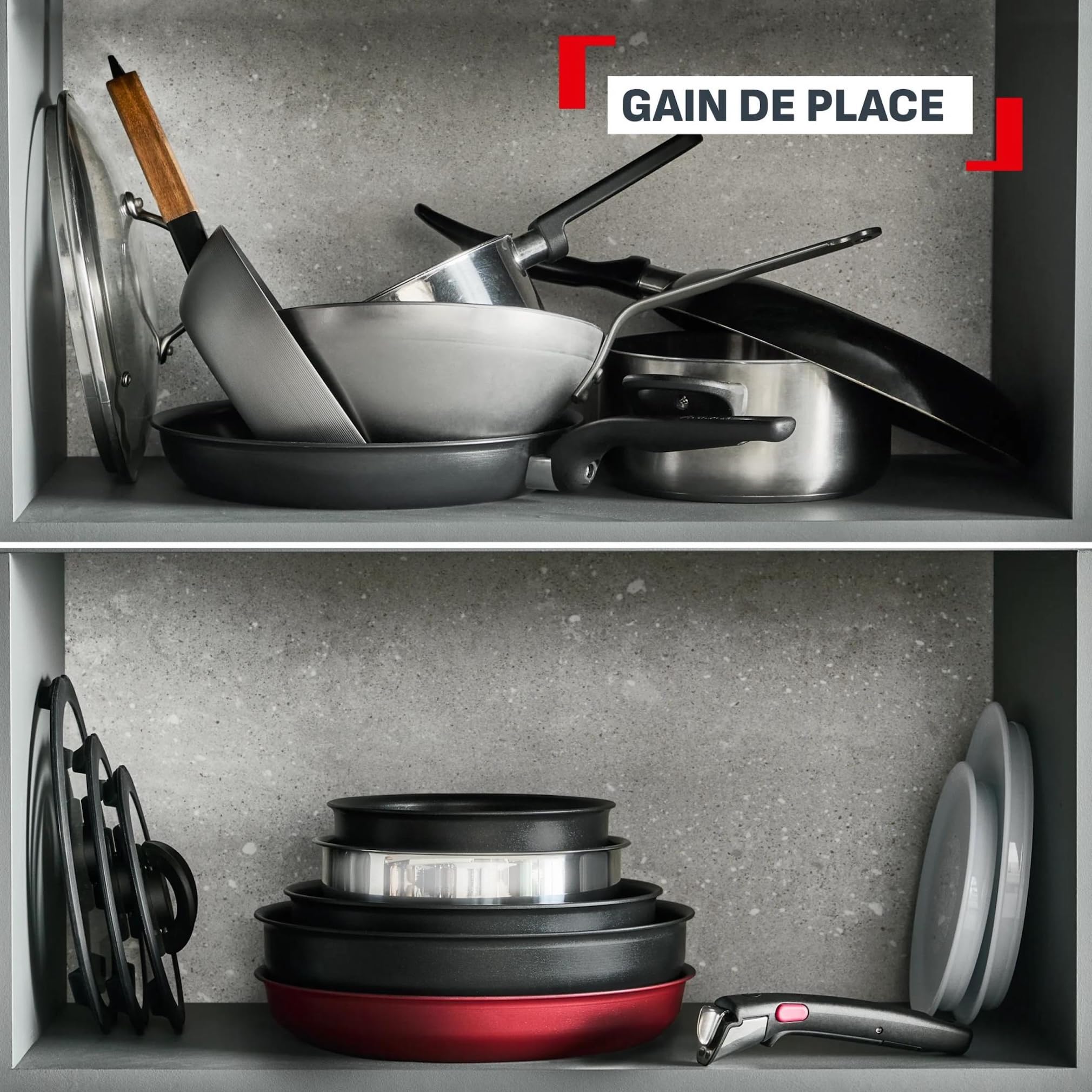 Tefal Comfort Max, Batterie de cuisine 20 pièces, Poêles et casseroles empilables, Design compact, Poignée amovible, L966SK44